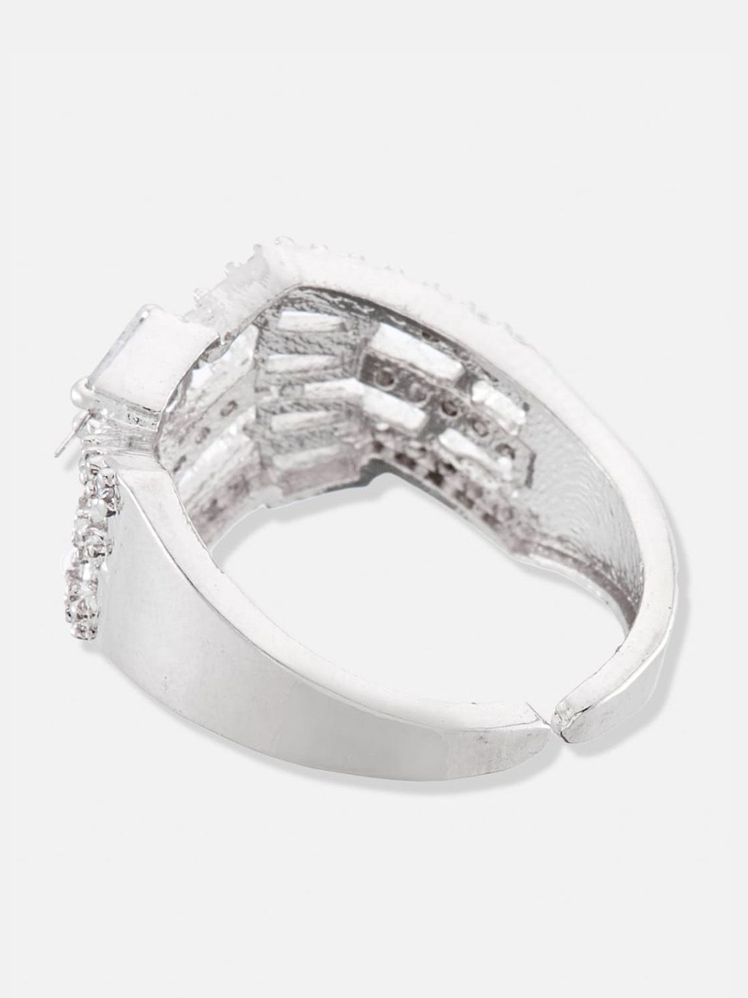 ATIBELLE Set Of 2 Gold & Silver-Plated & Cubic Zirconia Studded Finger Rings