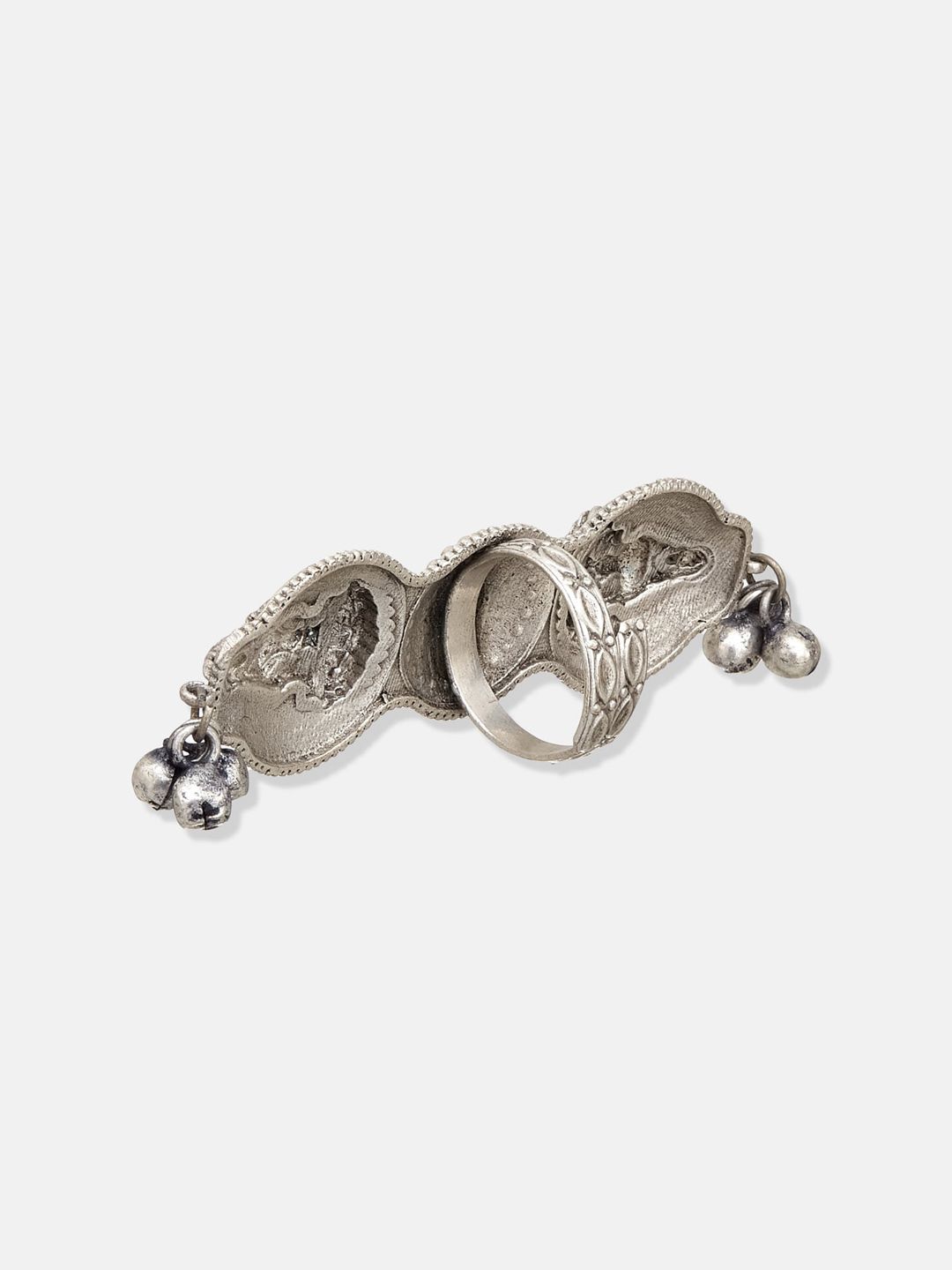 ATIBELLE Silver-Plated Stone Studded Goddess Shaped Finger Ring