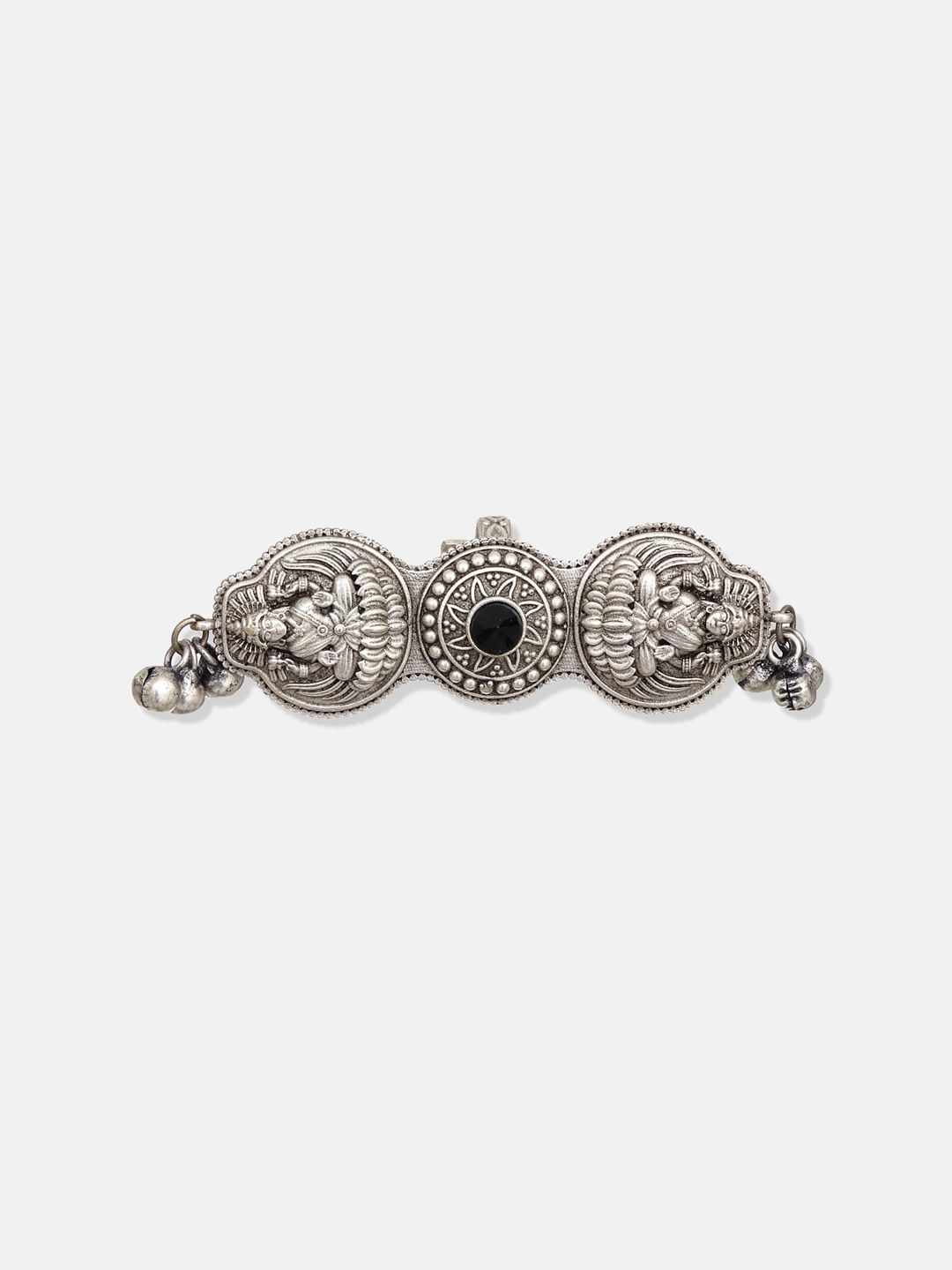 ATIBELLE Silver-Plated Stone Studded Goddess Shaped Finger Ring