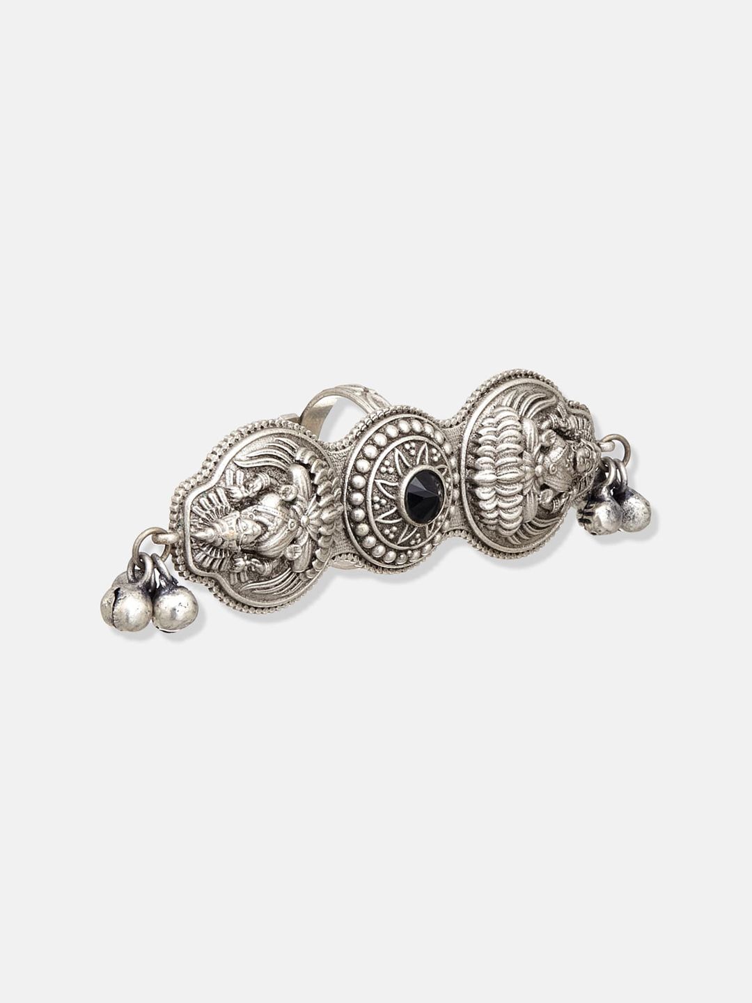 ATIBELLE Silver-Plated Stone Studded Goddess Shaped Finger Ring