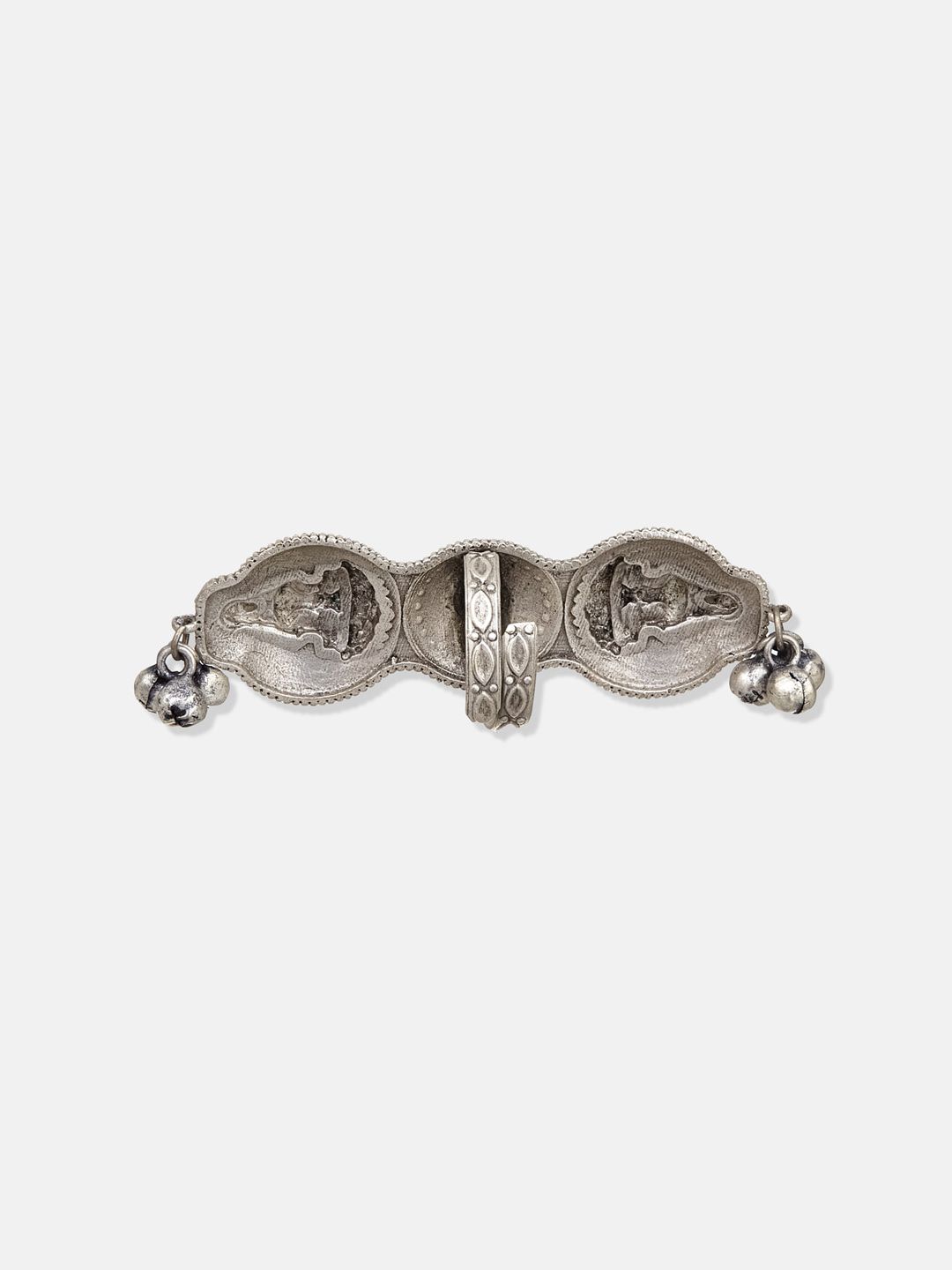 ATIBELLE Silver-Plated Stone Studded Goddess Shaped Finger Ring