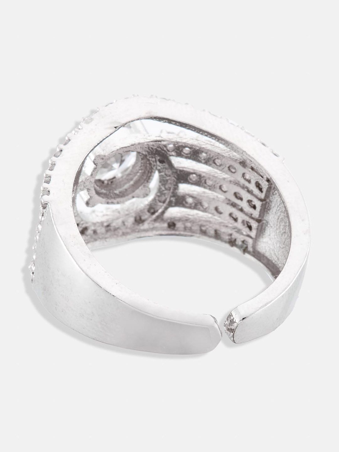 ATIBELLE Set Of 2 Silver-Plated Cubic Zirconia-Studded Finger Rings