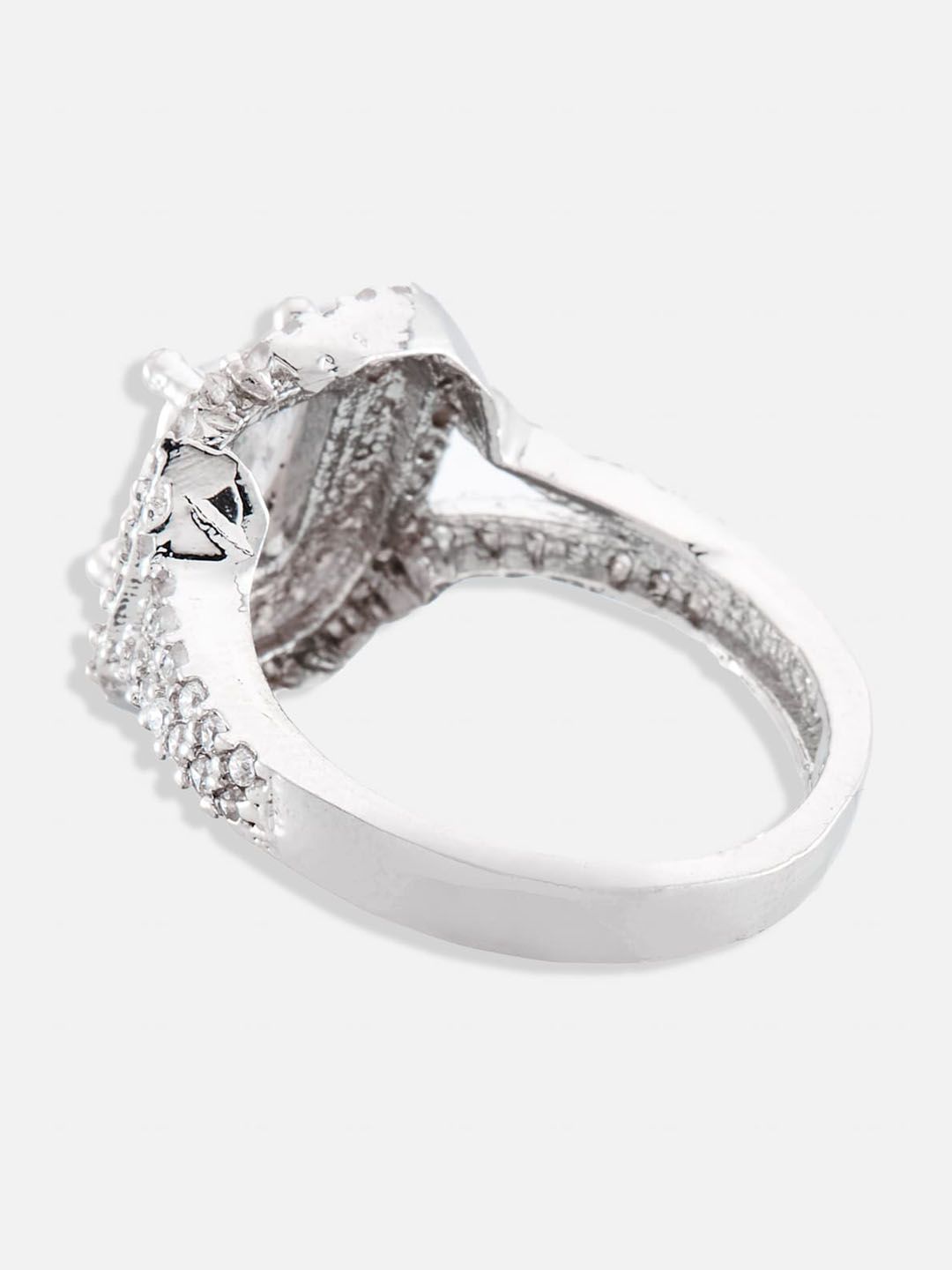 ATIBELLE Set Of 2 Silver-Plated Stone Studded Adjustable Finger Rings