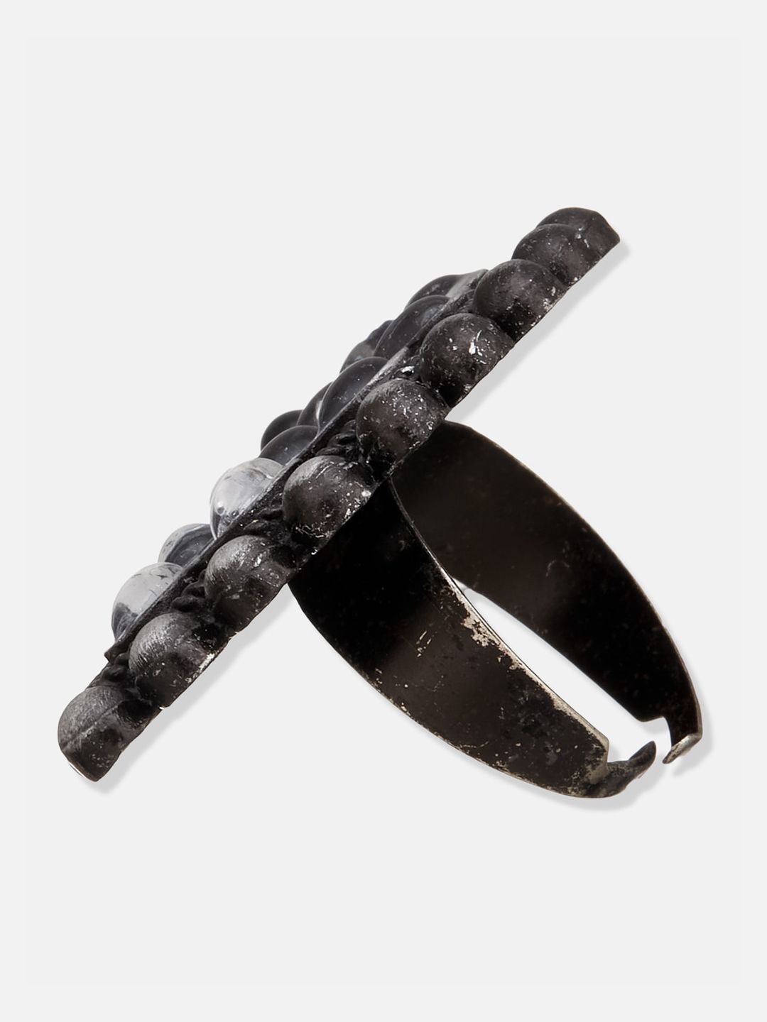 ATIBELLE Set Of 2 Silver-Plated Stone Studded Adjustable Finger Rings