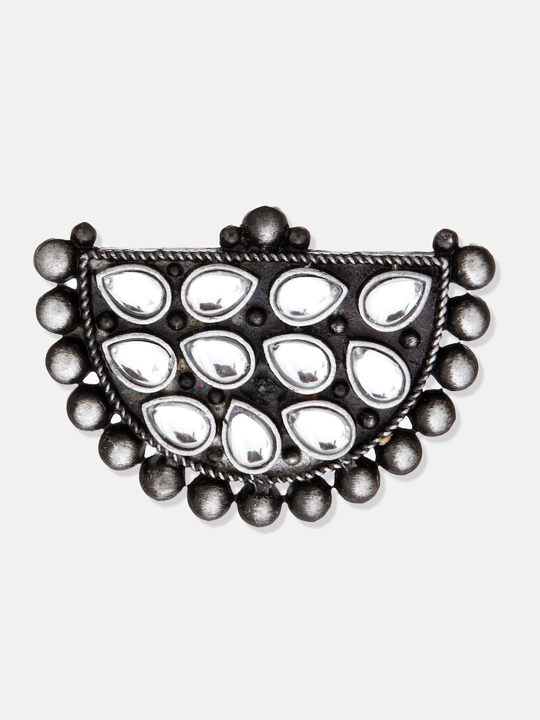 ATIBELLE Set Of 2 Silver-Plated Stone Studded Adjustable Finger Rings