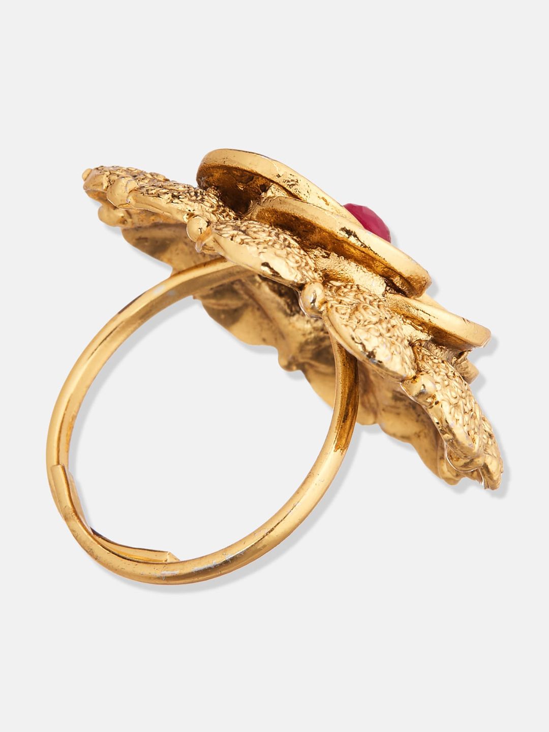 ATIBELLE Set Of 2 Gold-Plated Cubic Zirconia-Studded Floral Shaped Finger Rings
