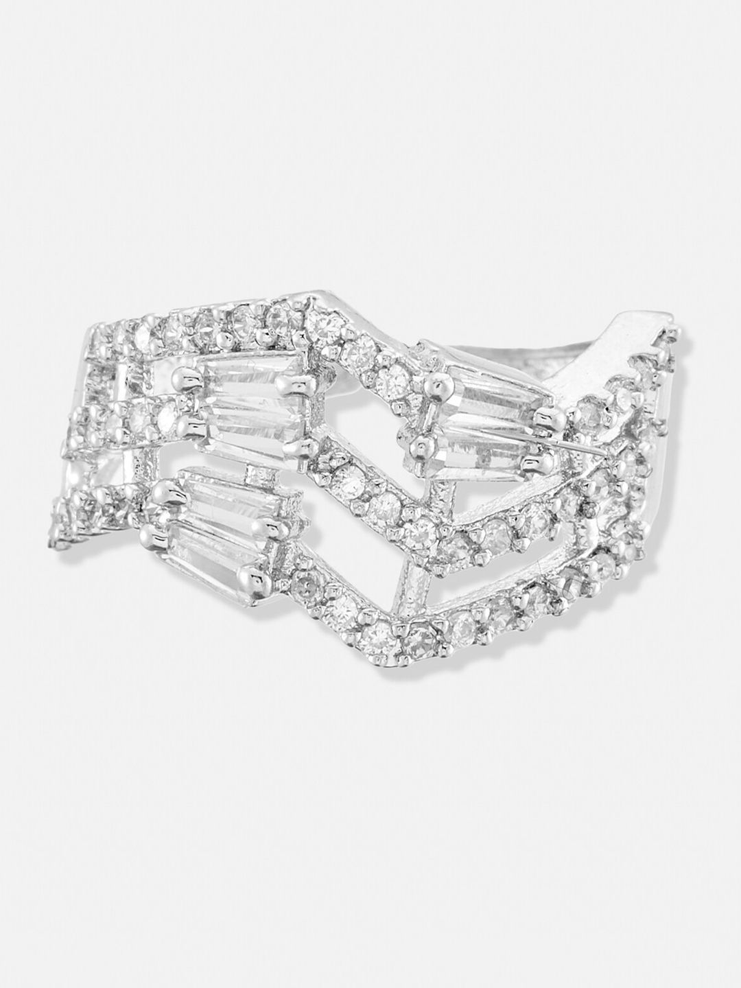 ATIBELLE Set Of 2 Silver-Plated CZ Studded Adjustable Finger Rings