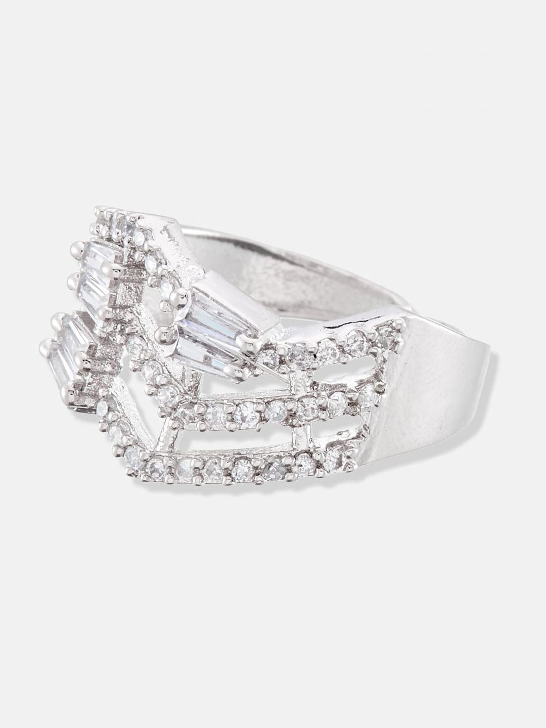 ATIBELLE Set Of 2 Silver-Plated CZ Studded Adjustable Finger Rings