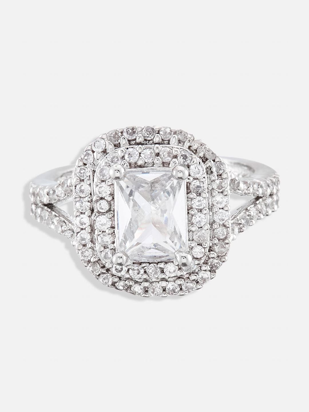 ATIBELLE Set Of 2 Gold-Silver Plated & Cubic Zirconia-Studded Finger Rings