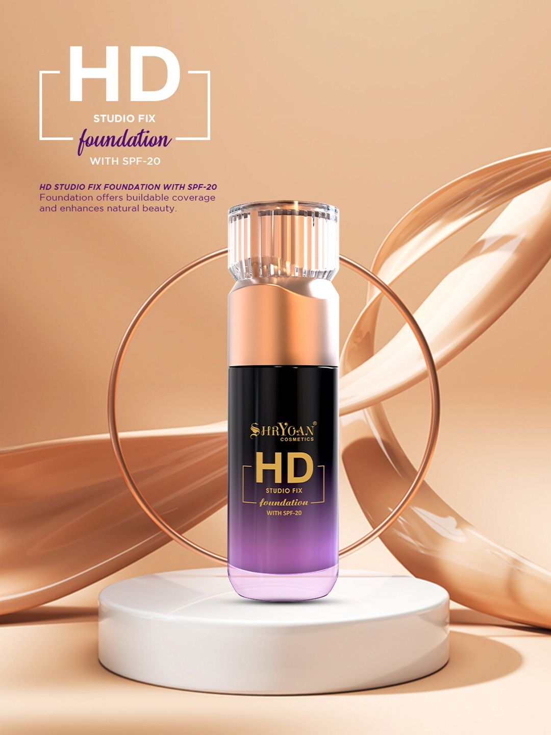 SHRYOAN HD Studio Fix SPF20 Waterproof Foundation 55 ml - Nude Glow 03-image-30