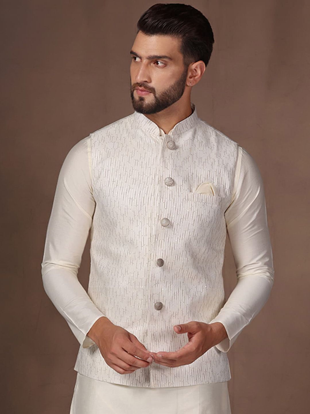 KISAH Embellished Nehru Jacket With Pocket Square