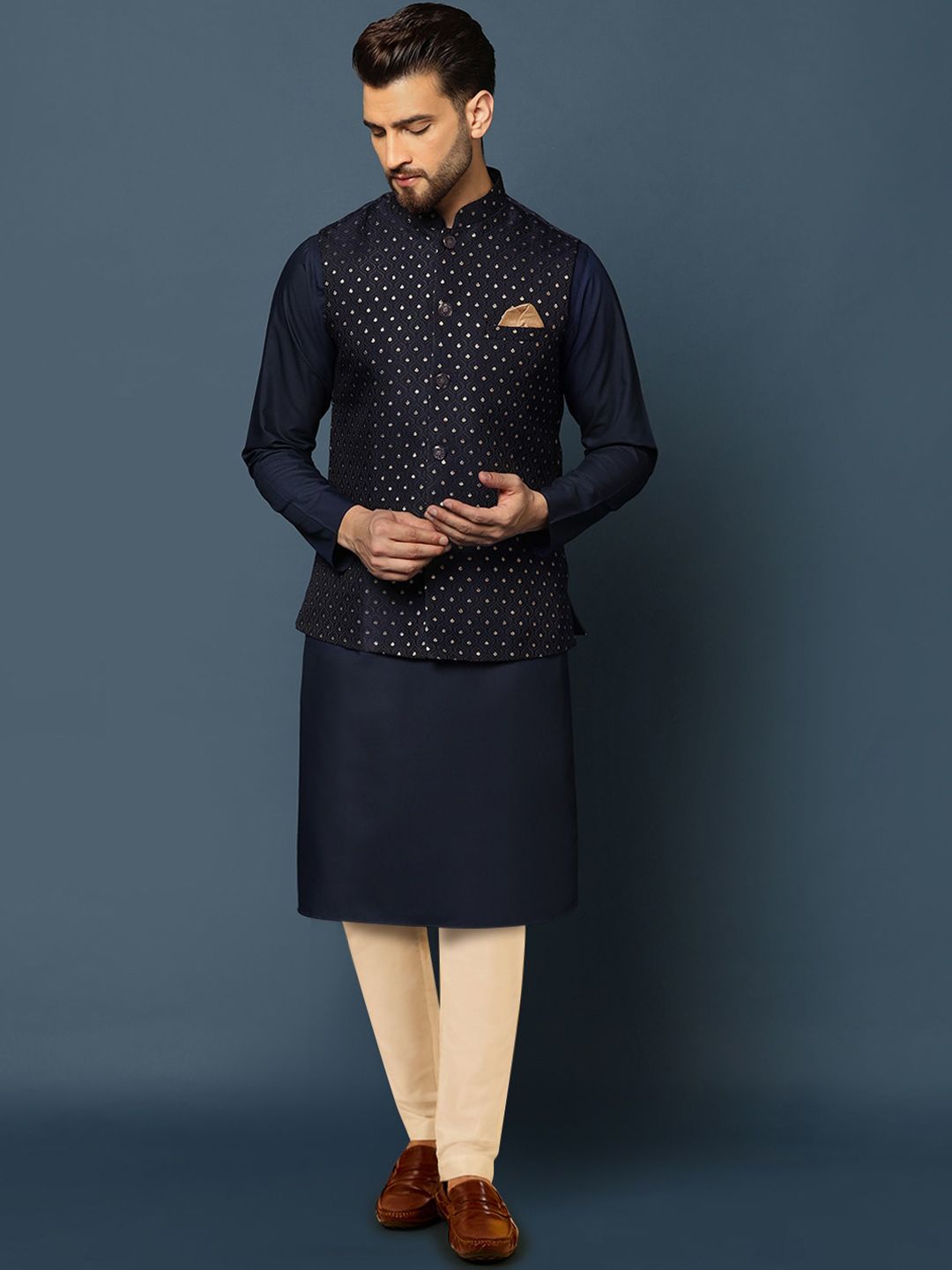 KISAH Mandarin Collar Straight Kurta & Trouser With Nehru Jacket