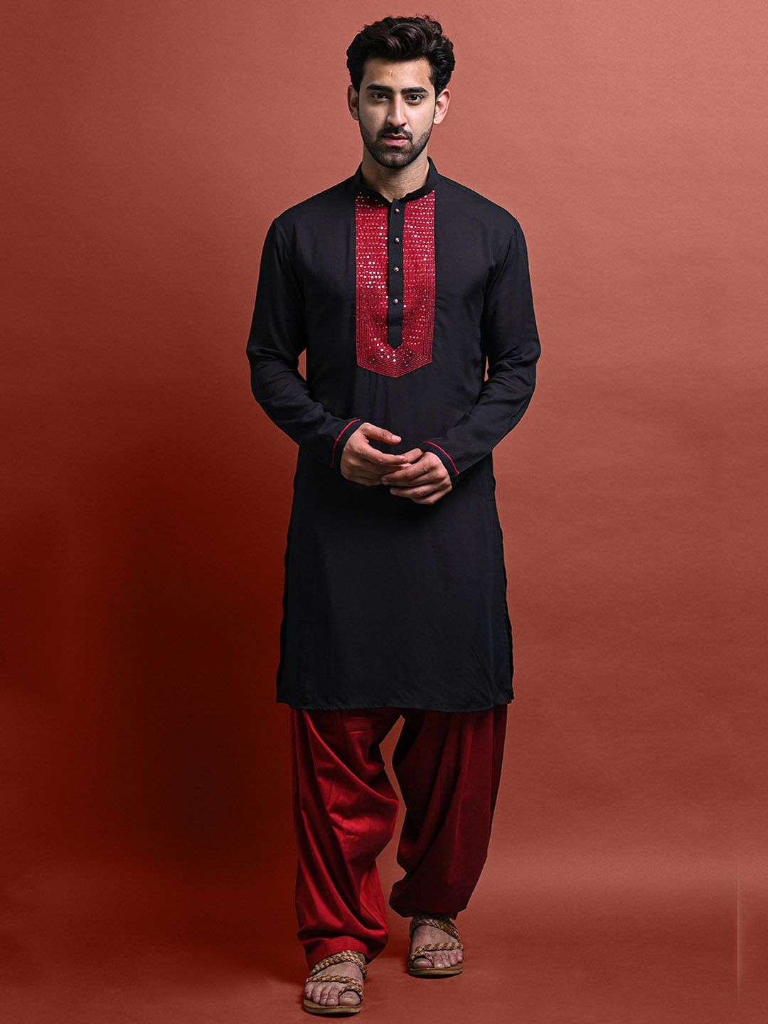 VESHAM Sequinned Yoke Design Kurta With Patiala