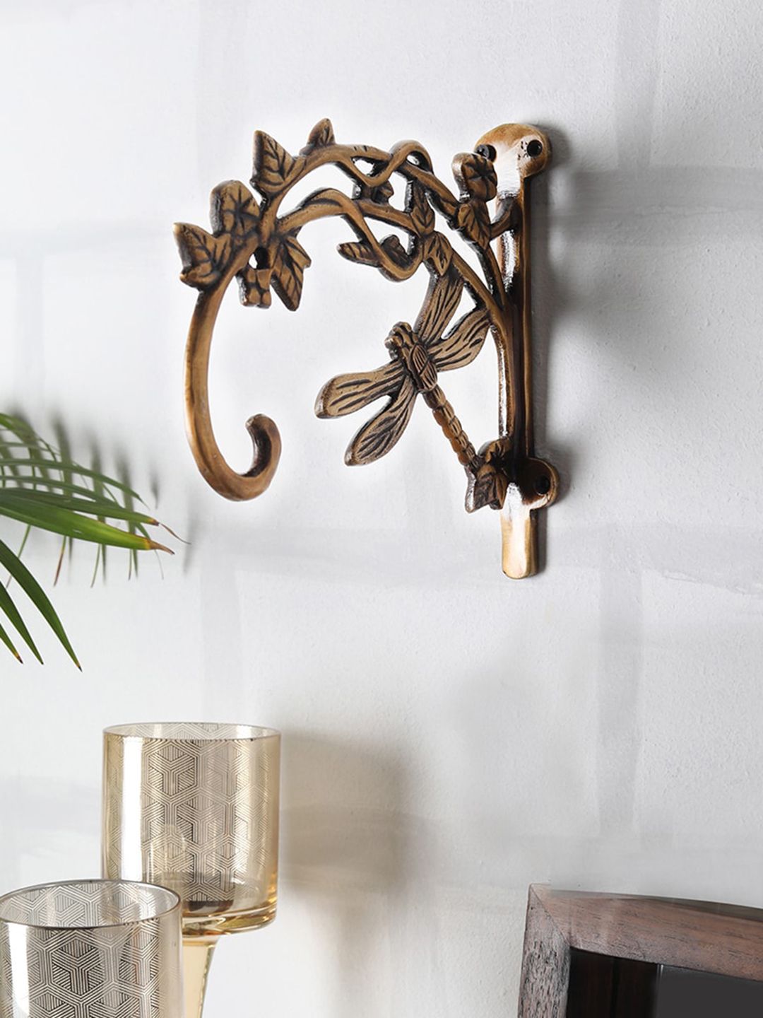 Two Moustaches Metallic-toned Dragon Fly Style Handmade Brass Wall Lantern Diya Hanger