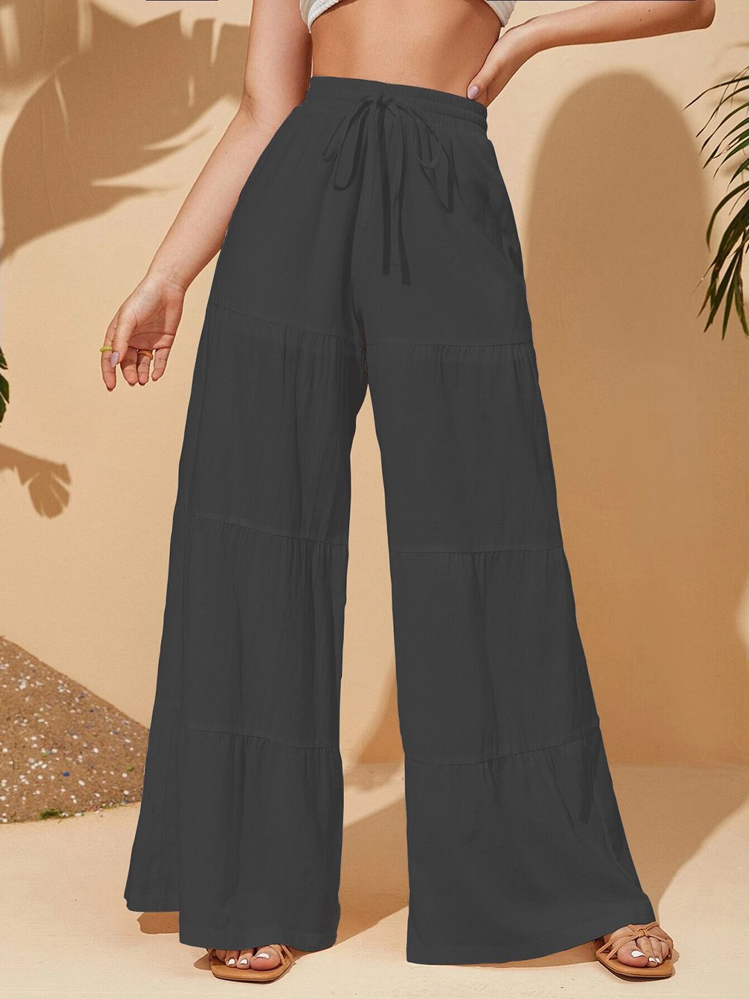 BAESD Women Tiered Flared Palazzos-image-31