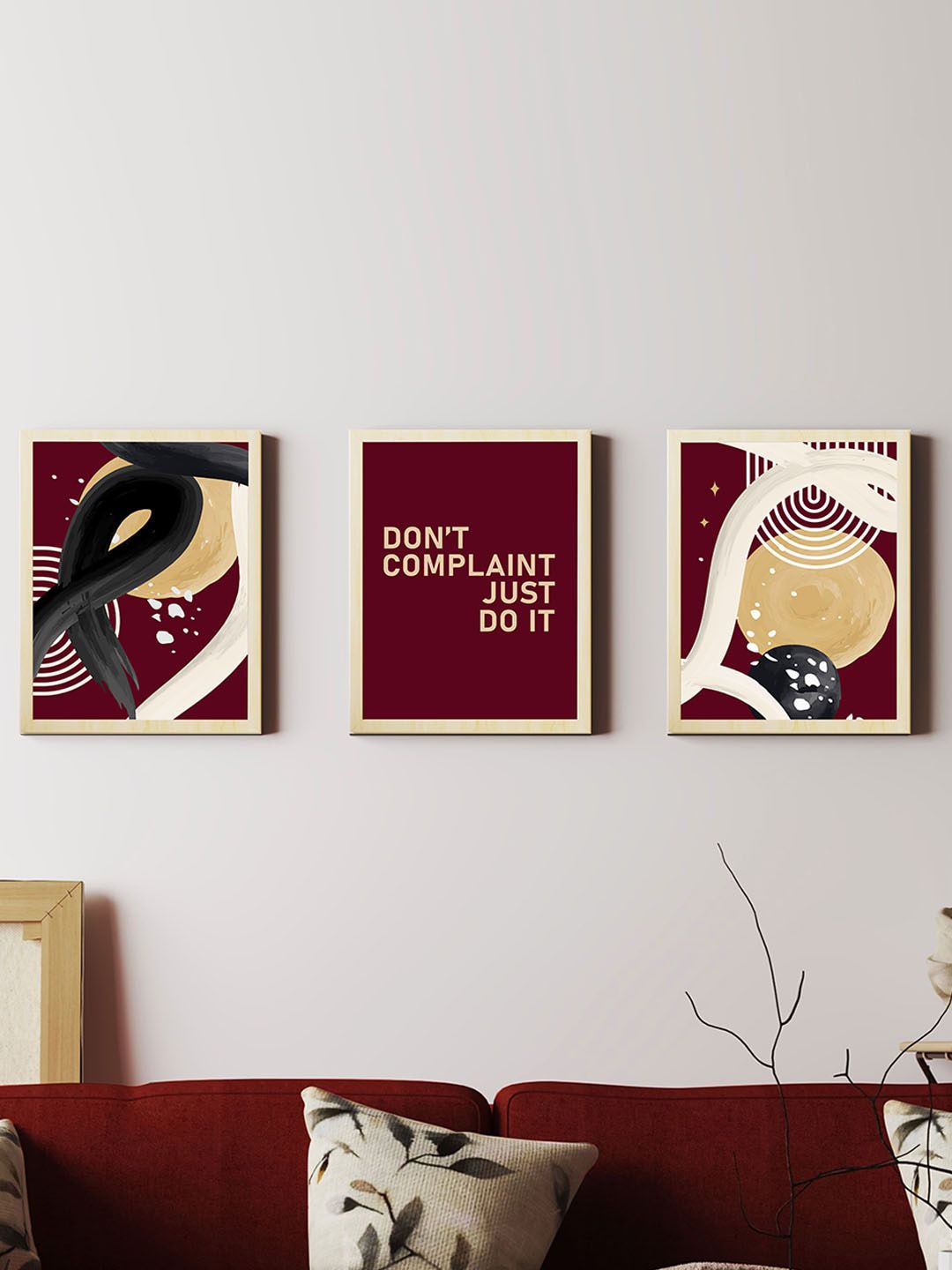 Art Street Beige & Maroon 3 Pieces Boho Motivational Quotes Paintings Wall Art-picture-39