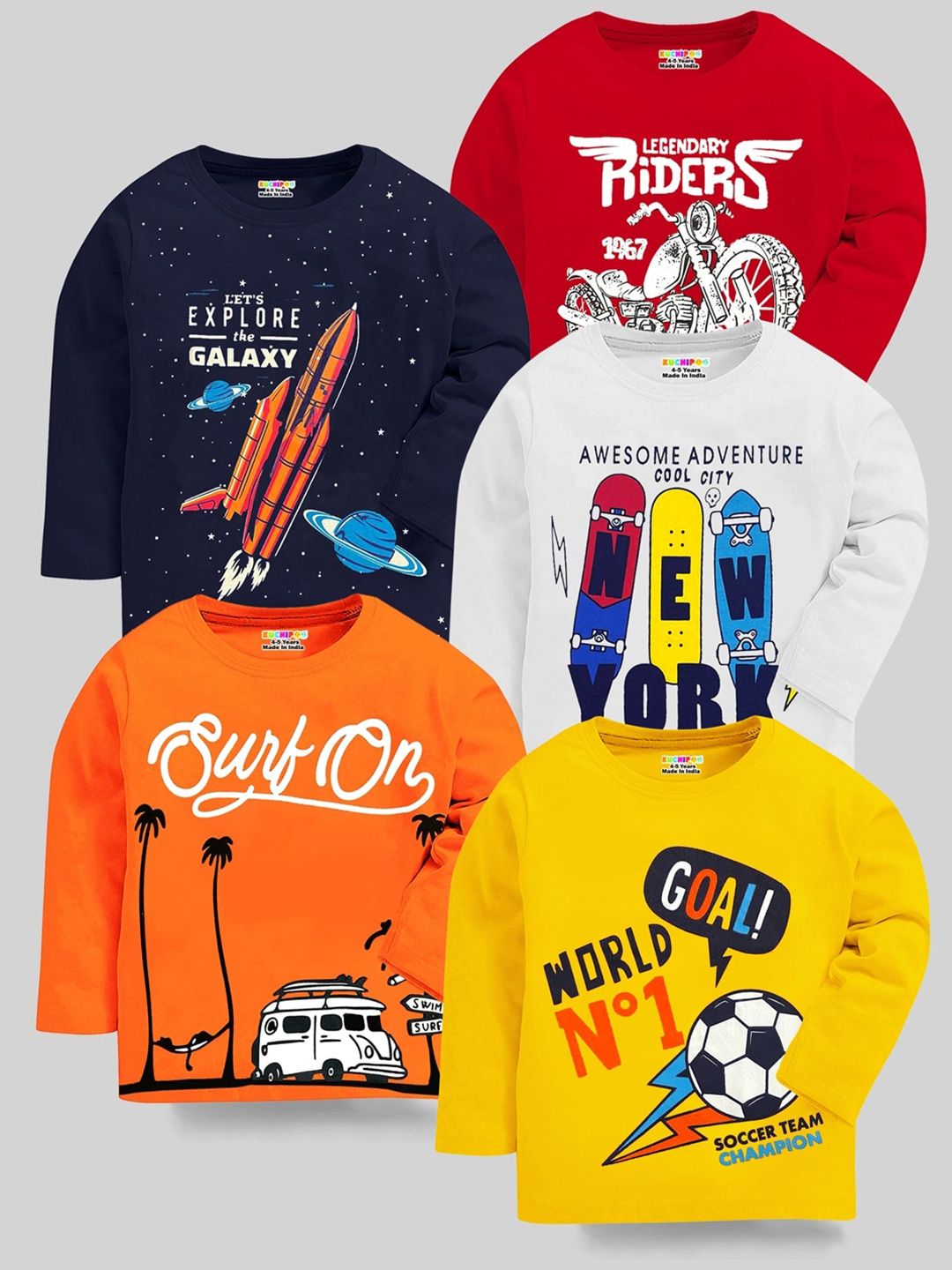 KUCHIPOO Kids Pack Of 5 Graphic Printed T-shirts-picture-41
