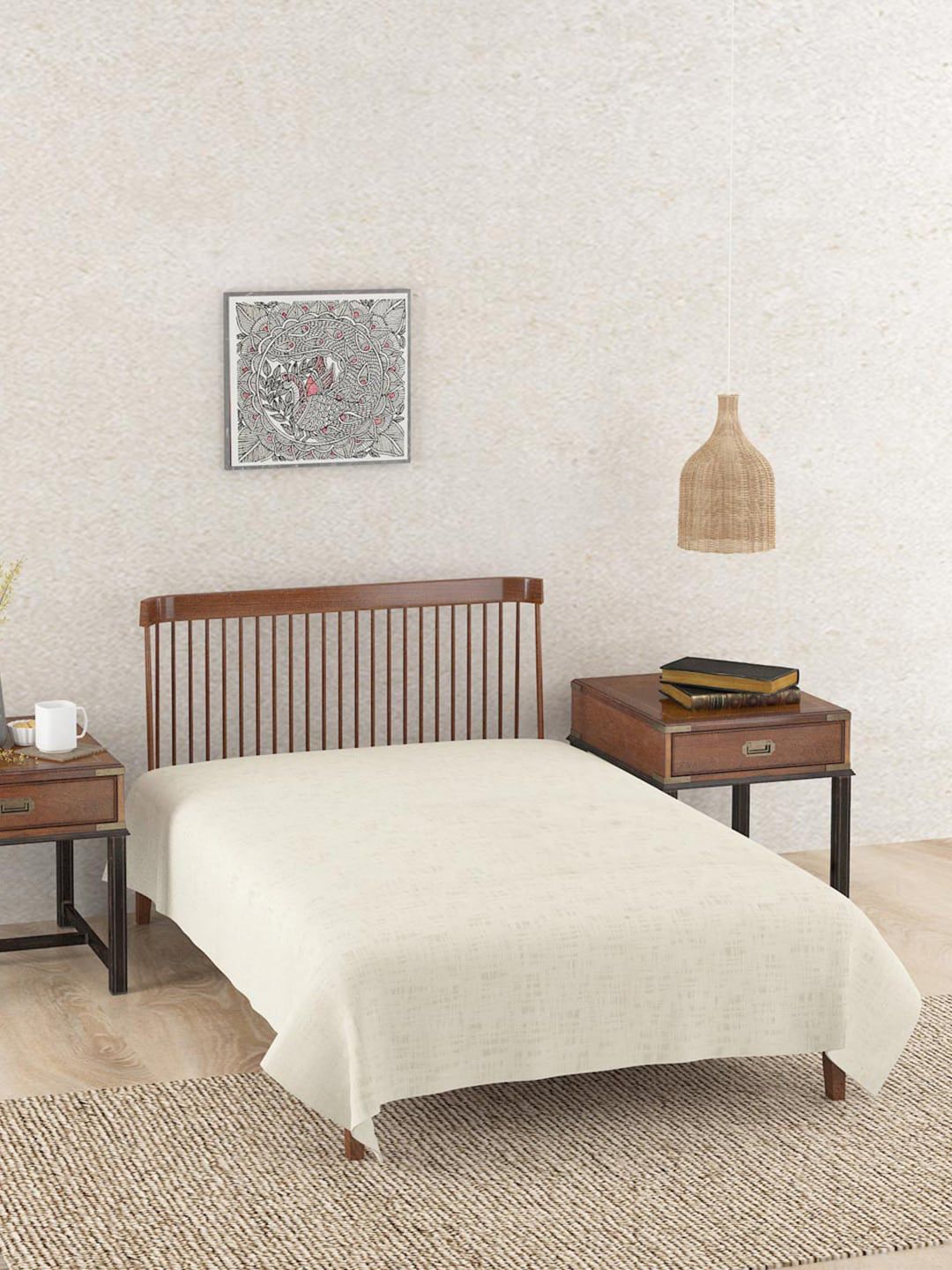 Fabindia Beige Cotton Double Queen Bed Cover-picture-16