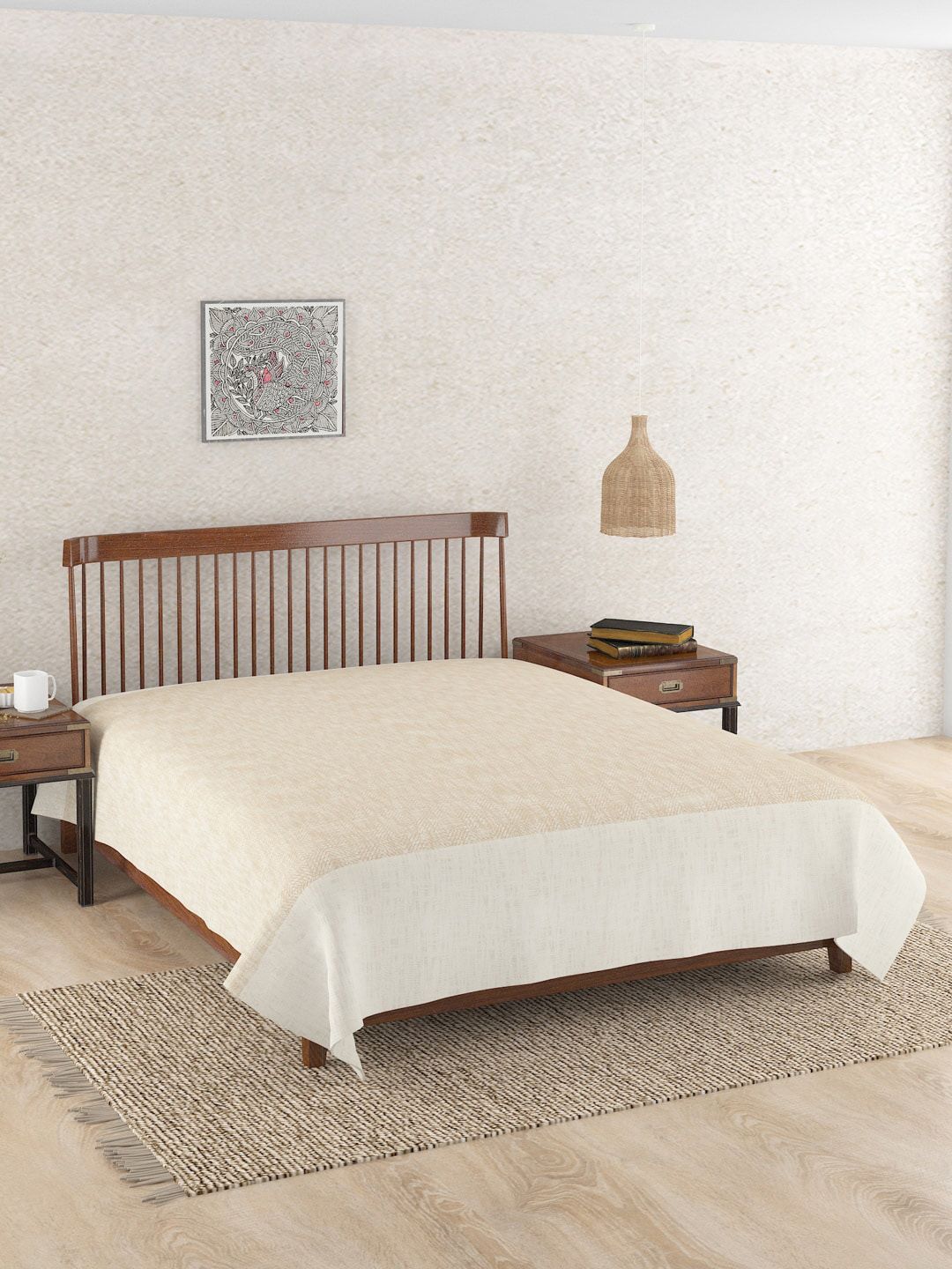 Fabindia Marzia Beige Geometric Printed Cotton Single Bed Cover-image-0