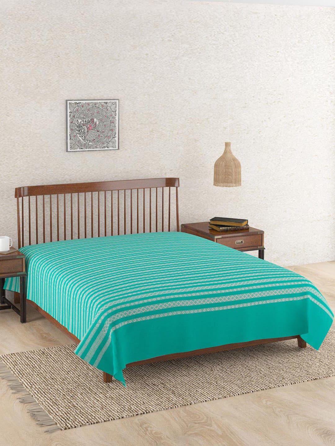 Fabindia Teal Green & White Geometric Printed Cotton Double Queen Bed Cover-picture-37