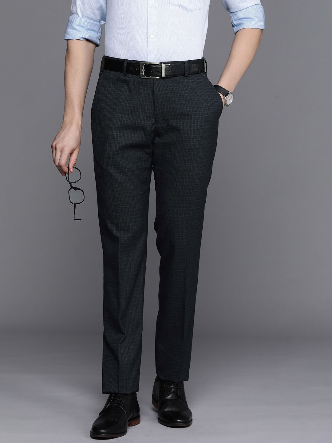 Raymond Men Checked Slim Fit Formal Trousers-picture-25
