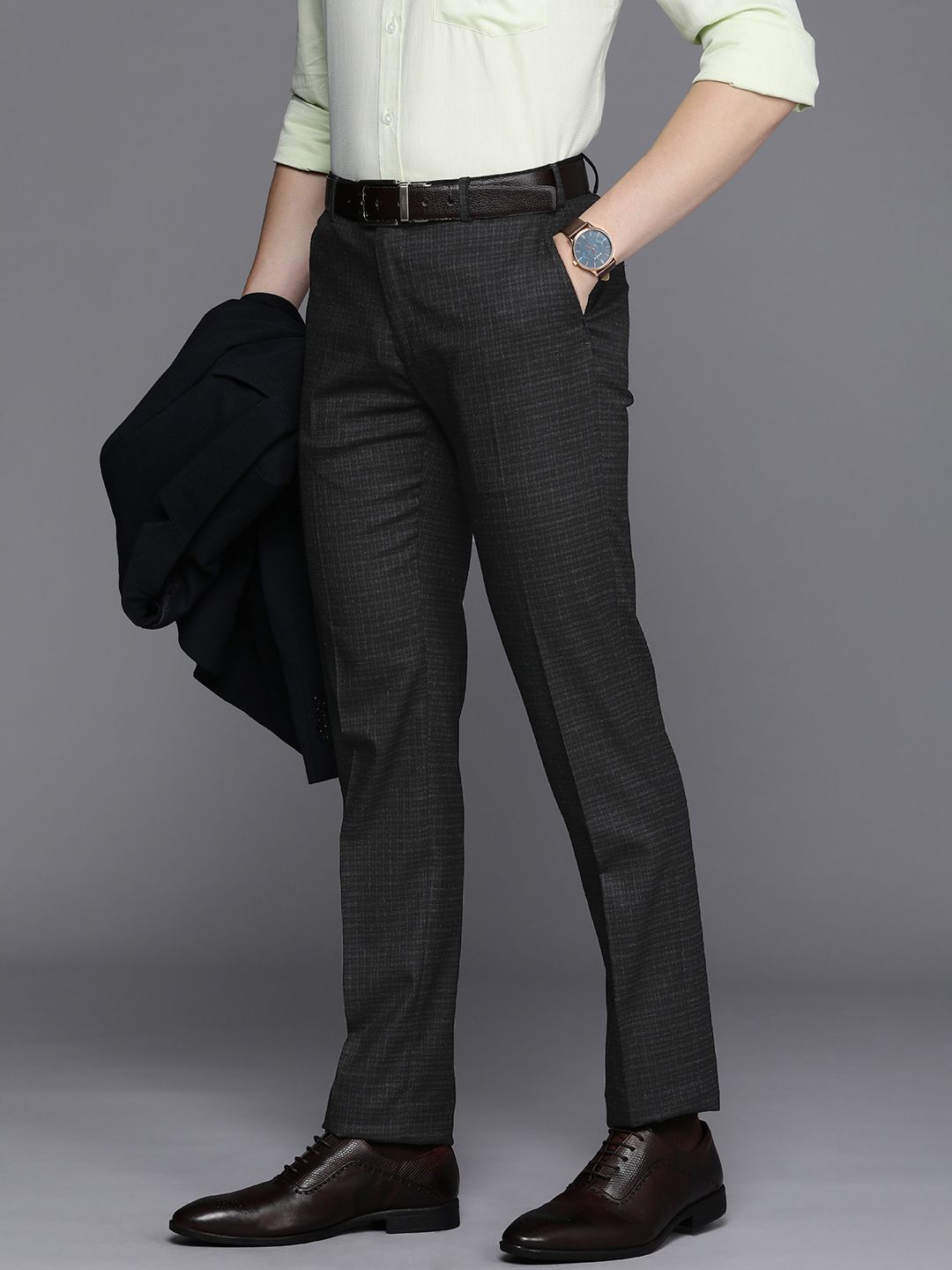 Raymond Men Checked Slim Fit Formal Trousers-picture-22
