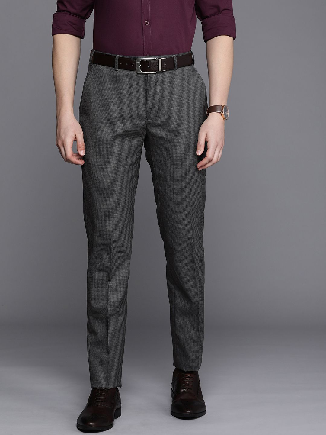 Raymond Men Checked Slim Fit Formal Trousers-picture-21