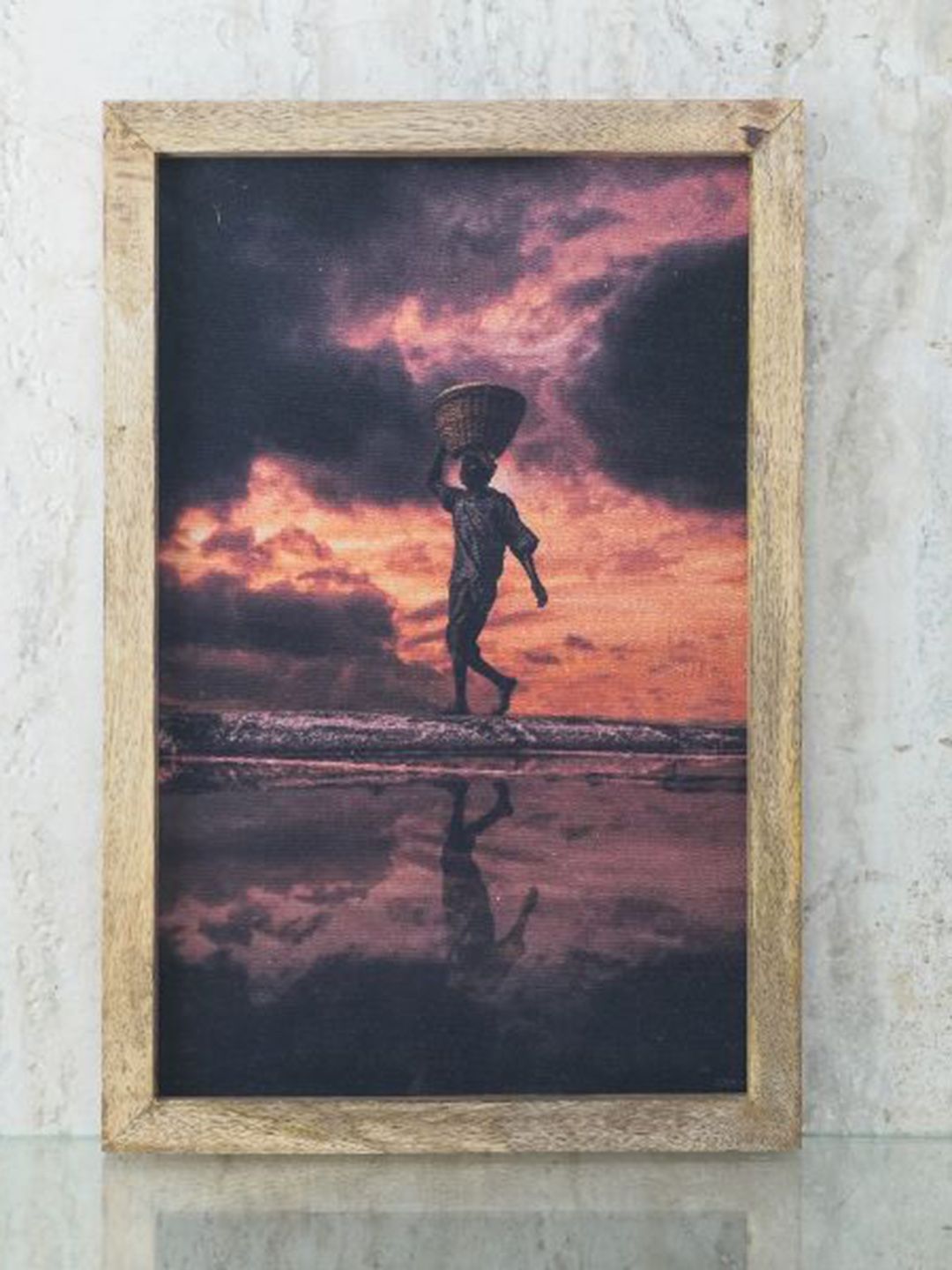 The Decor Mart Black & Orange Color Man On The Beach Canvas Painting Framed Wall Art-picture-38