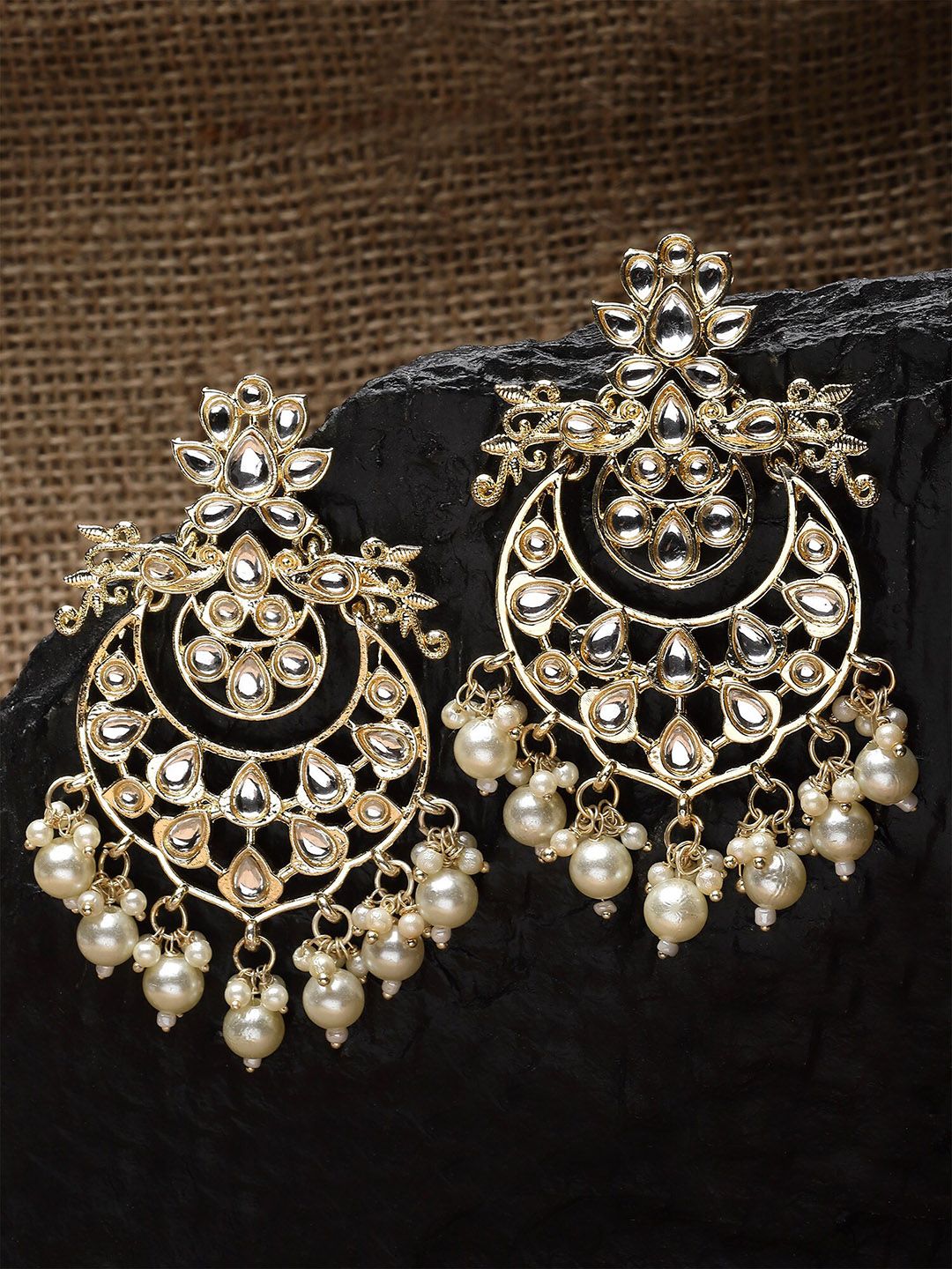 KARATCART Gold-Toned Contemporary Chandbalis Earrings-picture-35