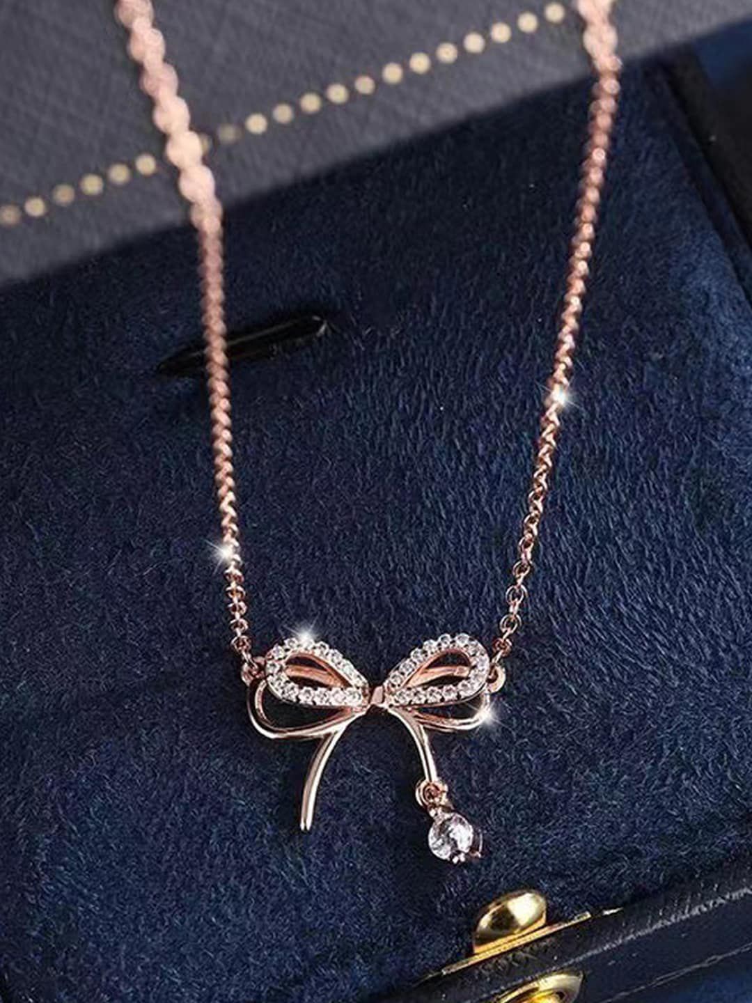 Jewels Galaxy Rose Gold-Plated American Diamond Studded Infinity Design Necklace-image-18