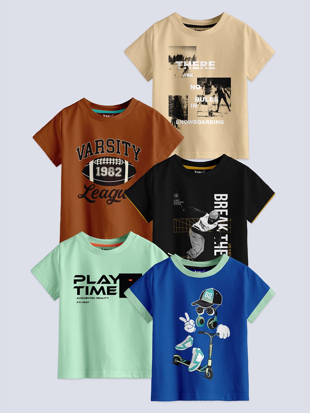 BAESD Boys Pack Of 5 Typography Printed Pure Cotton T-shirt-picture-30