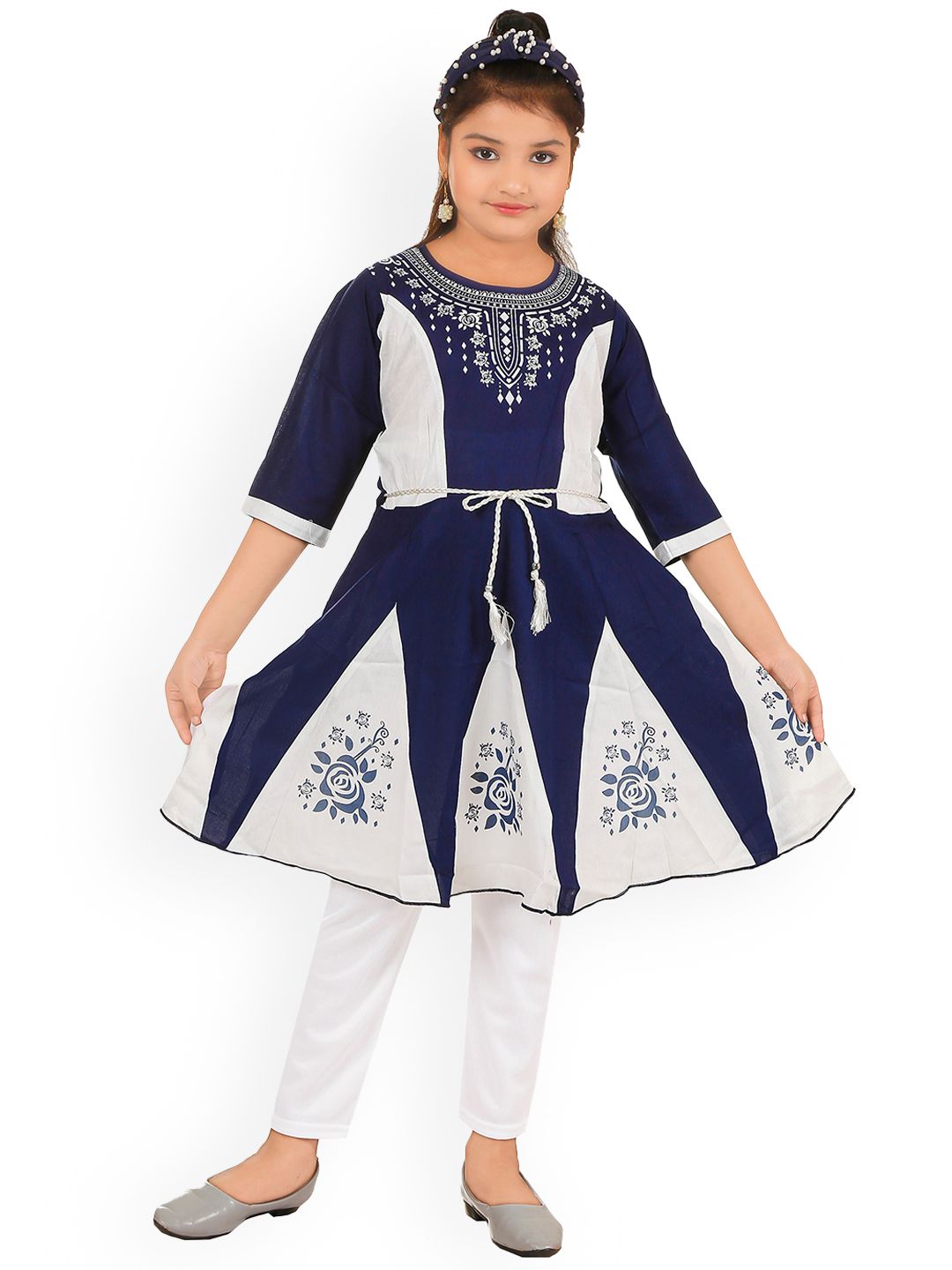 BAESD Girls Ethnic Motifs Printed Round Neck A-Line Kurta With Leggings-picture-19