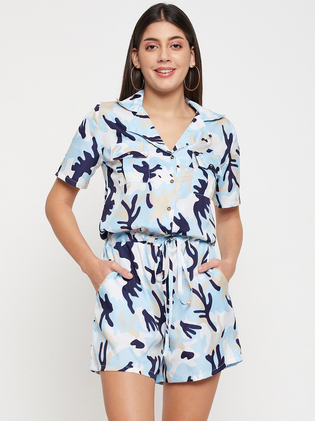 Color Cocktail Abstract Printed Shirt Collar Jumpsuit-picture-58