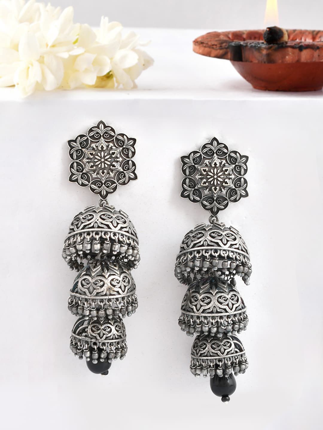 Voylla Silver Plated Dome Shaped Jhumkas-image-31