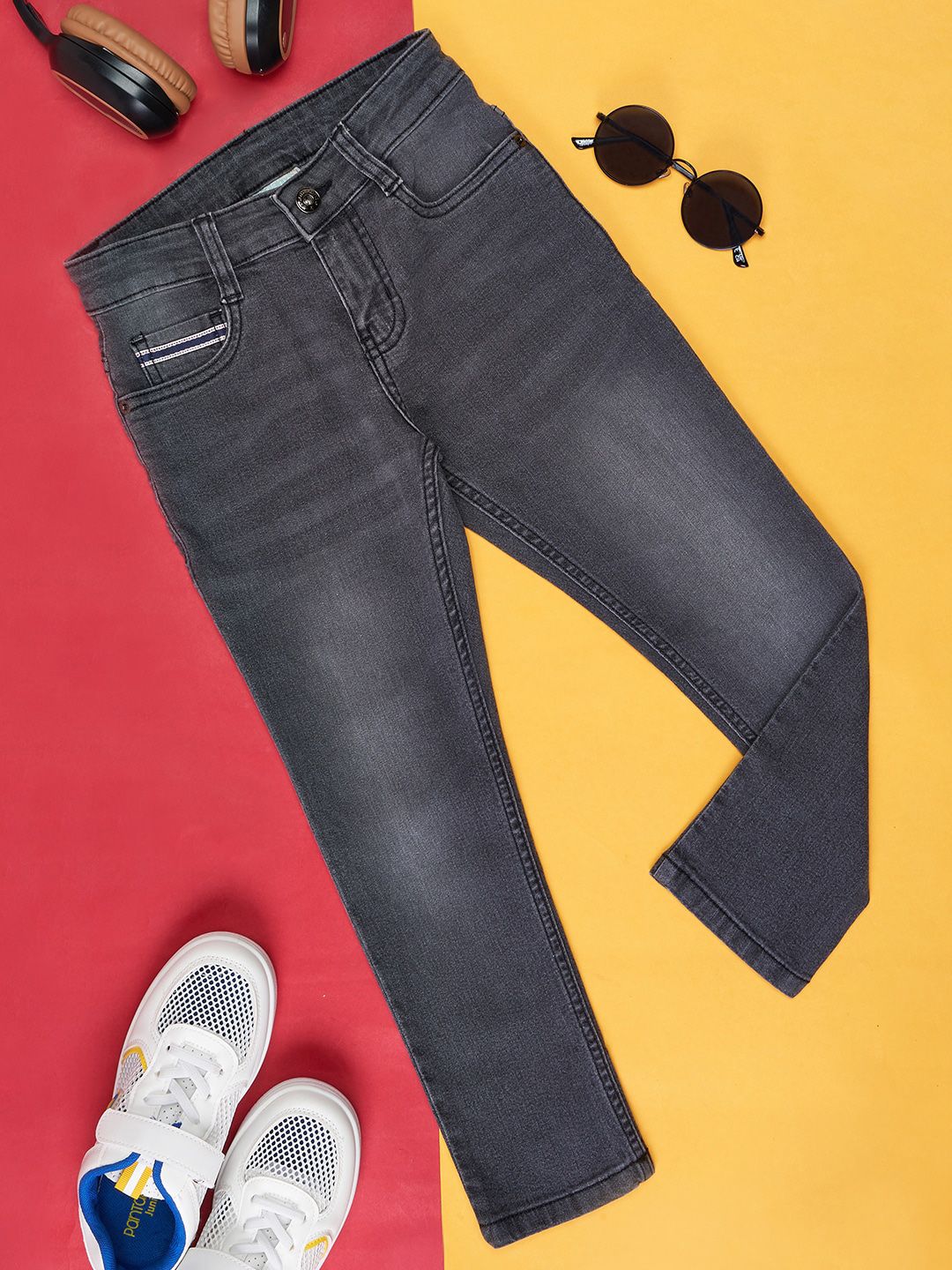 Pantaloons Junior Boys Grey Mildly Distressed Light Fade Jeans-picture-17