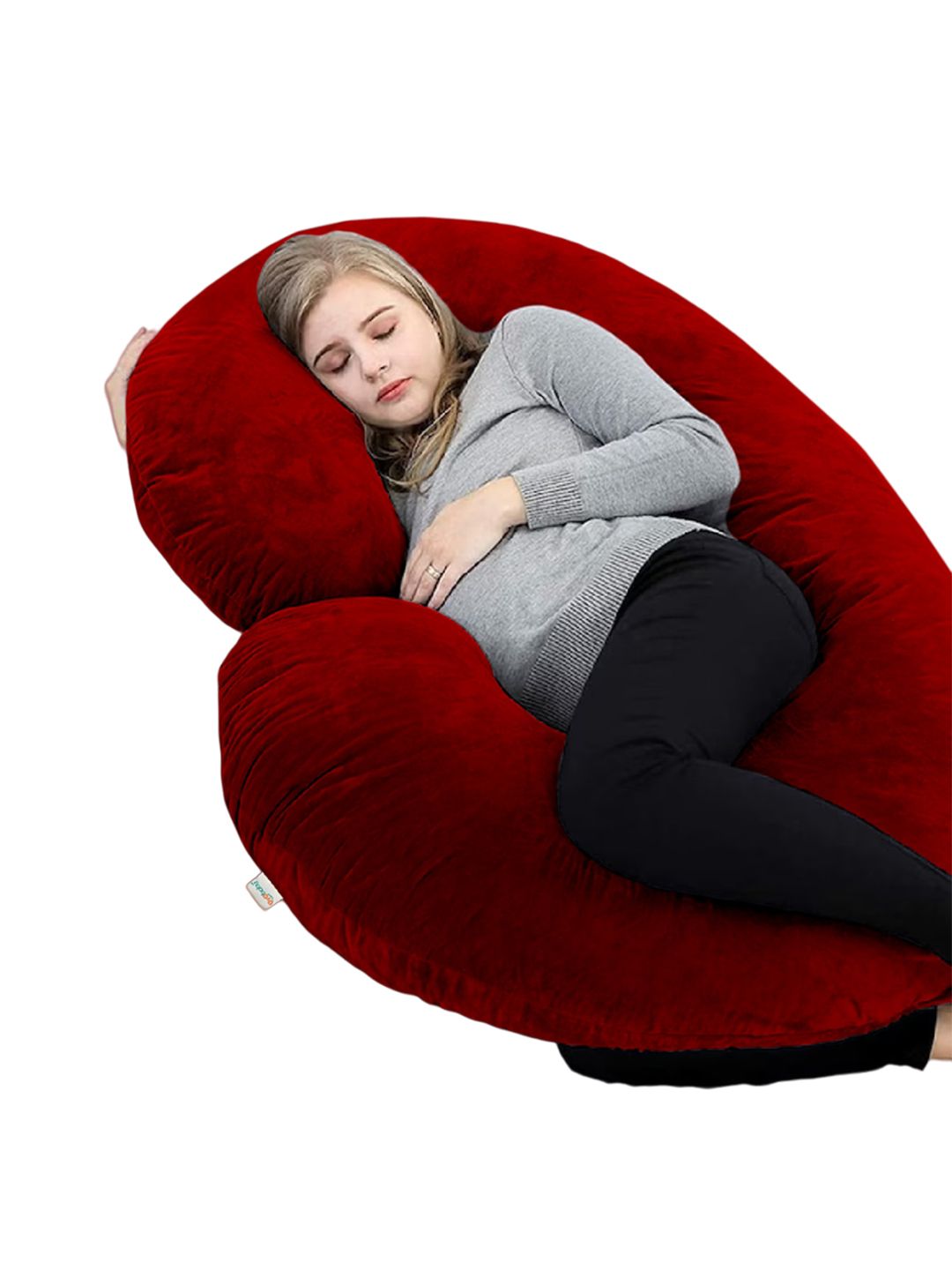 OyO Baby Maroon C-Shaped Maternity Pillow With Zip Cover-image-31