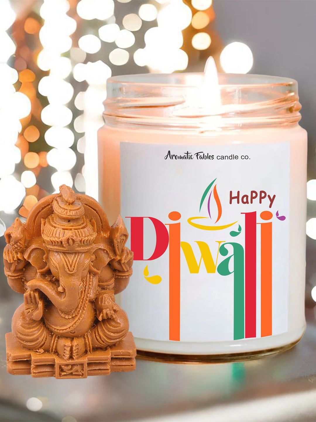 Aromatic Fables White & Brown Cupcake Scented Glass Jar Candle With Ganesha Idol-400g-image-49