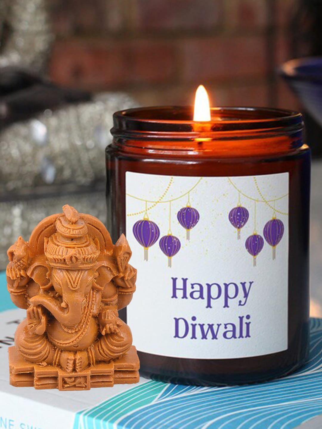 Aromatic Fables Sacred Honey Glow Diwali Festive Gift Candle With Ganesha Idol-picture-11