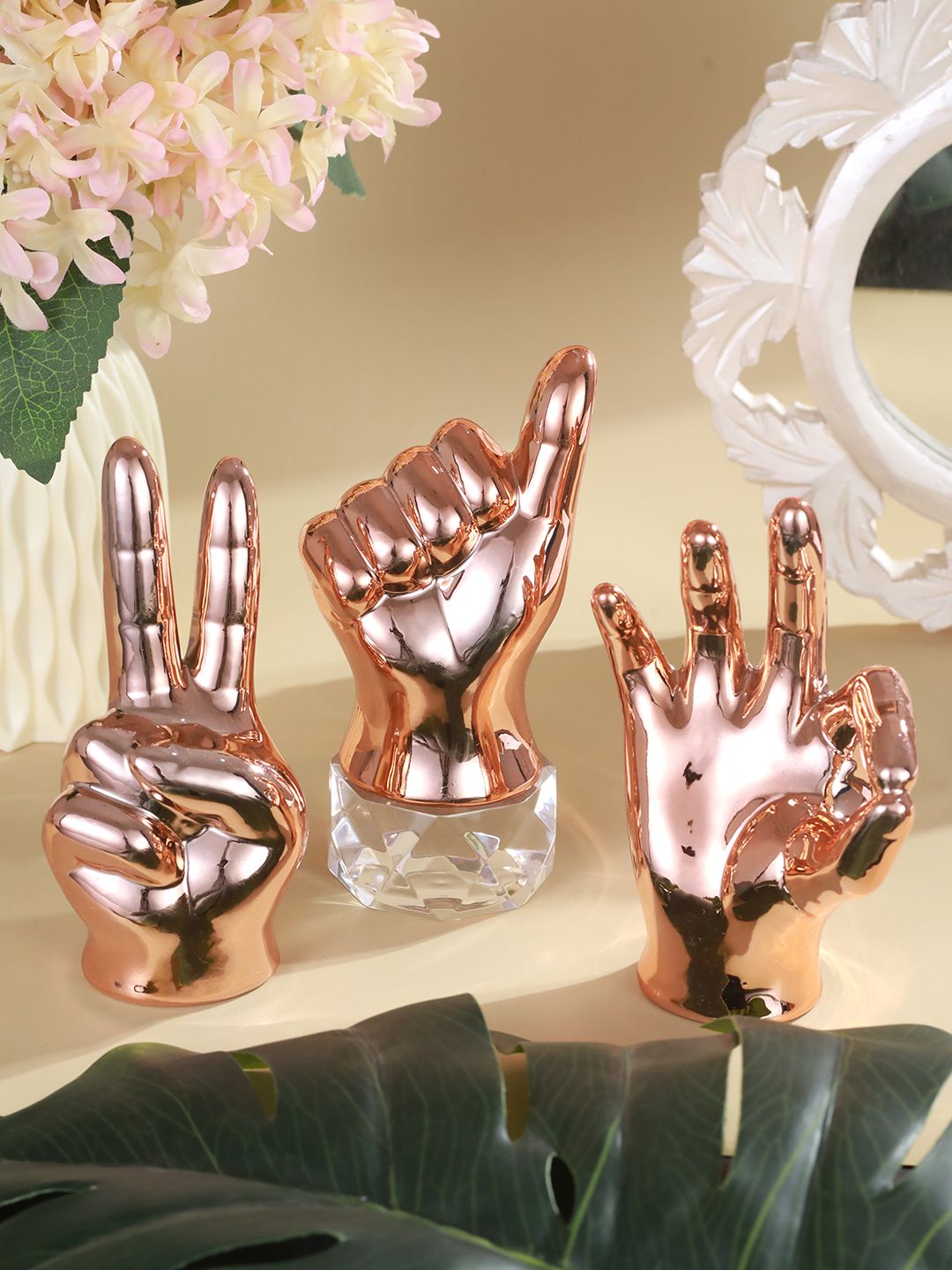 TIED RIBBONS 3 Pieces Ceramic Hand Sign Figurine Showpieces-image-20