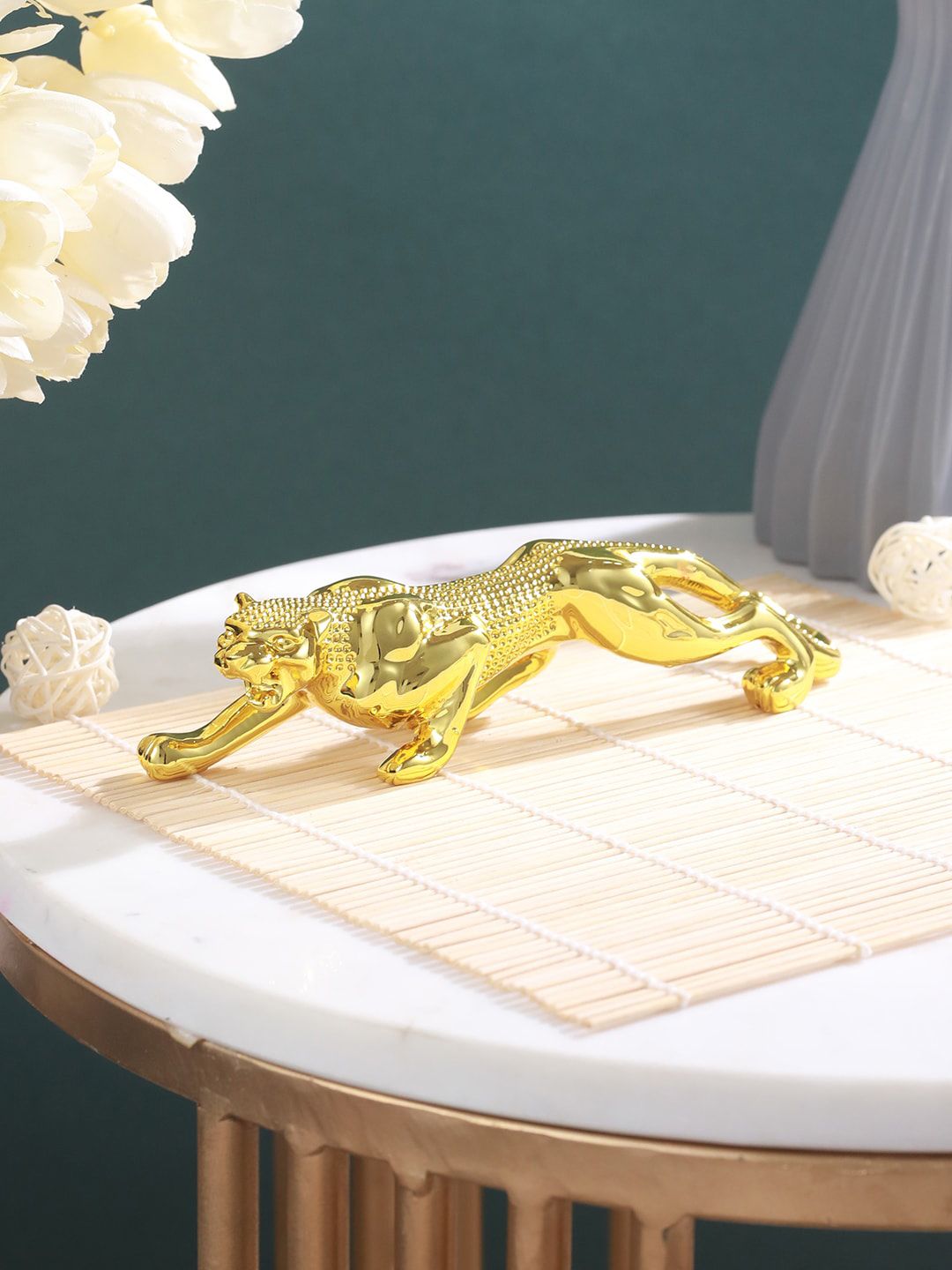 TIED RIBBONS Gold-Toned Polyresin Panther Jaguar Statue Showpiece