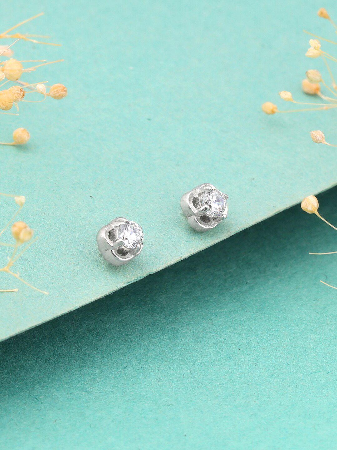 GIVA Rhodium-Plated 925 Sterling Silver Zircon-Studded Contemporary Studs Earrings-picture-16