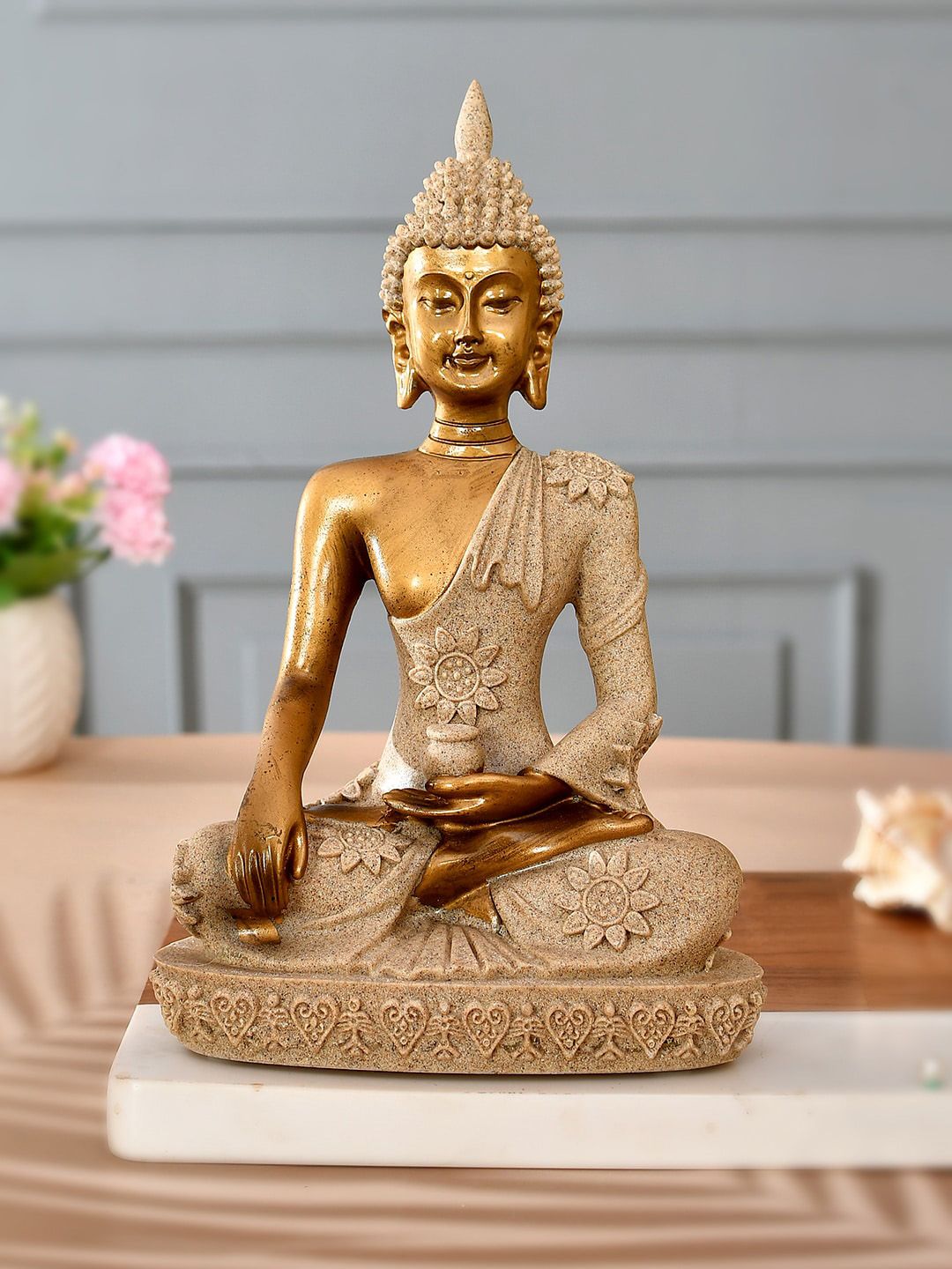 TAYHAA Beige Textured Meditative Serenity Buddha Idol Resin Showpiece-picture-36