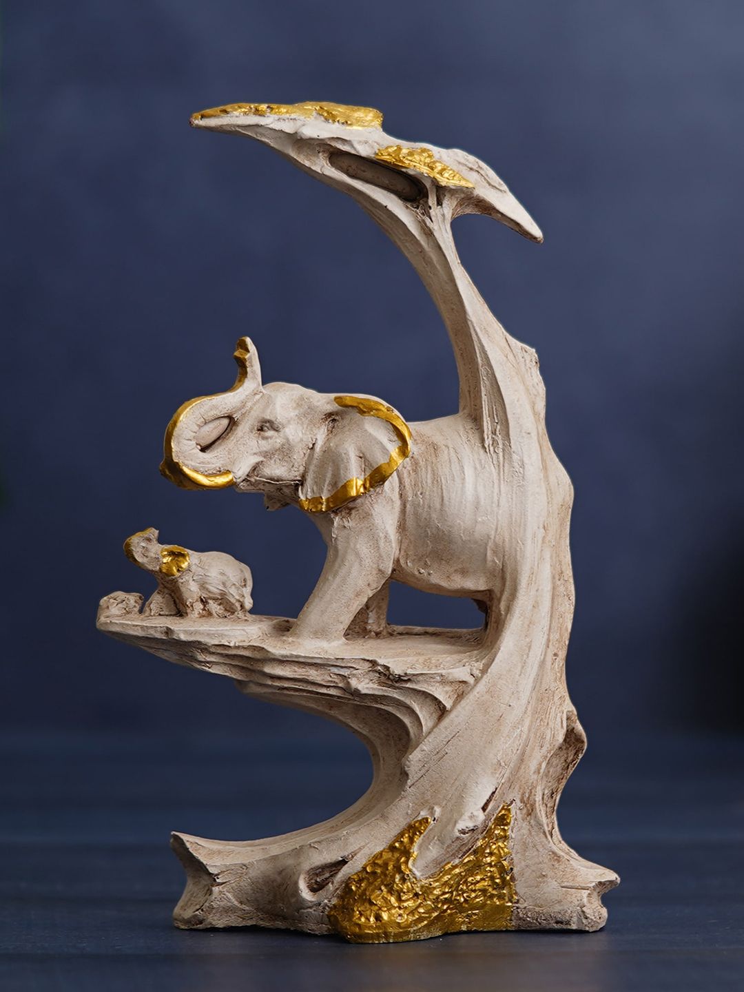 eCraftIndia Beige Rock Sceneric Elephant Statues Animal Figurines Showpieces-image-0