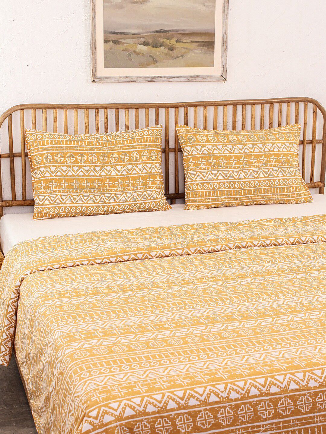 House This Kullu Patti Yellow & White Ethnic Motifs Cotton AC Room Single Bed Dohar-picture-33