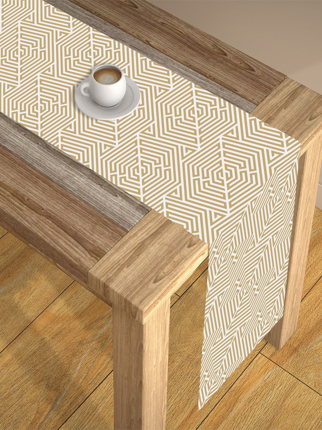 AEROHAVEN Beige & White Digital Printed 4-Seater Table Runner-image-39