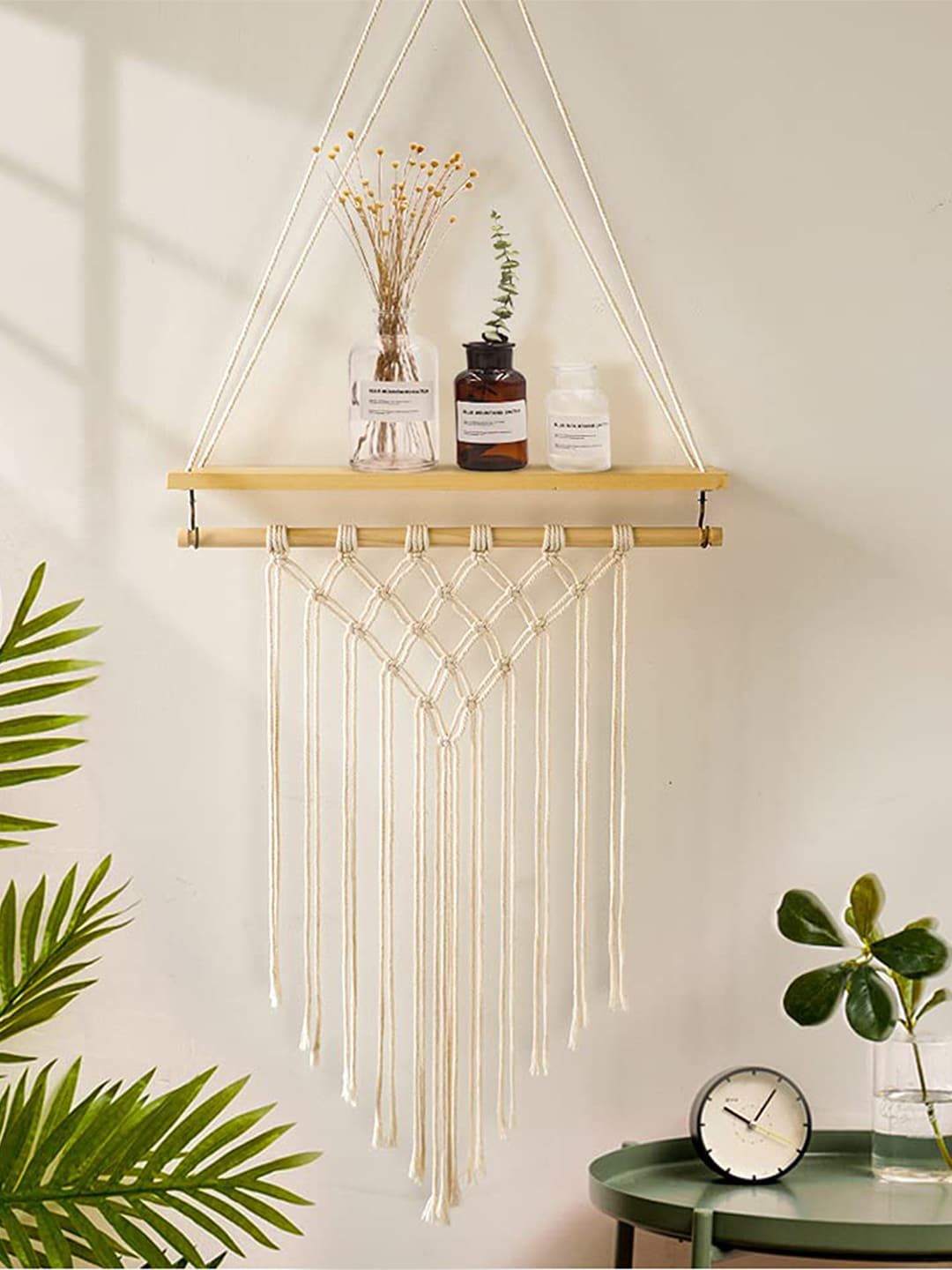 Kaahira Off White Wood Wall Shelf with Keyholders-image-22