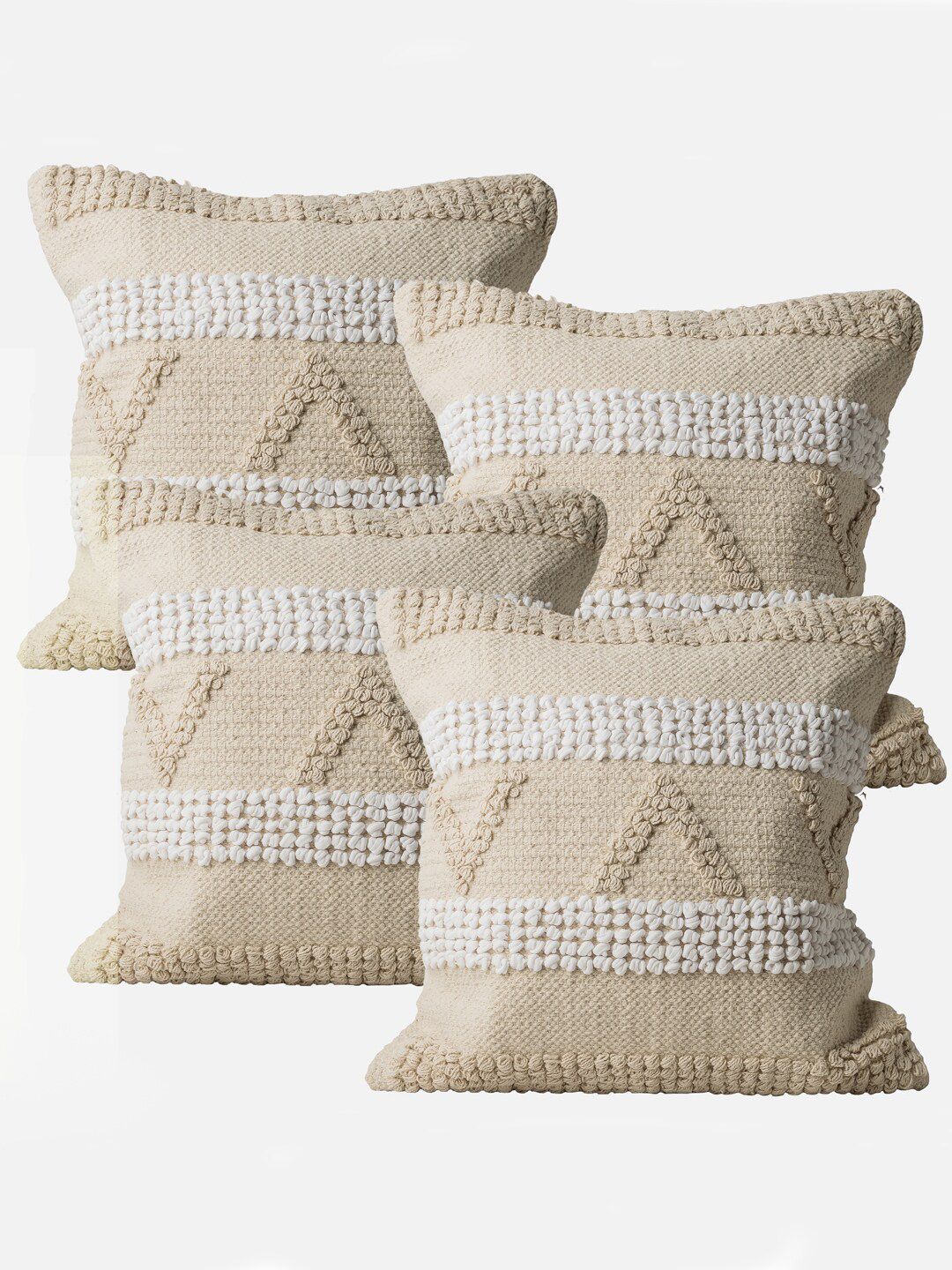 Decazone Beige & White 4 Pieces Cotton Rectangle Cushion Covers-picture-50