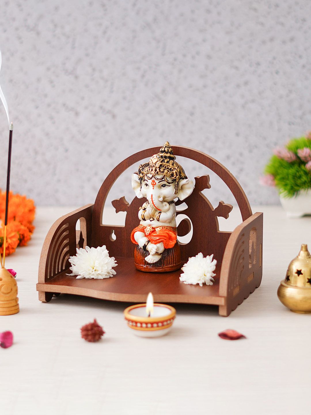 eCraftIndia Brown MDF Wooden Pooja Temple-picture-26