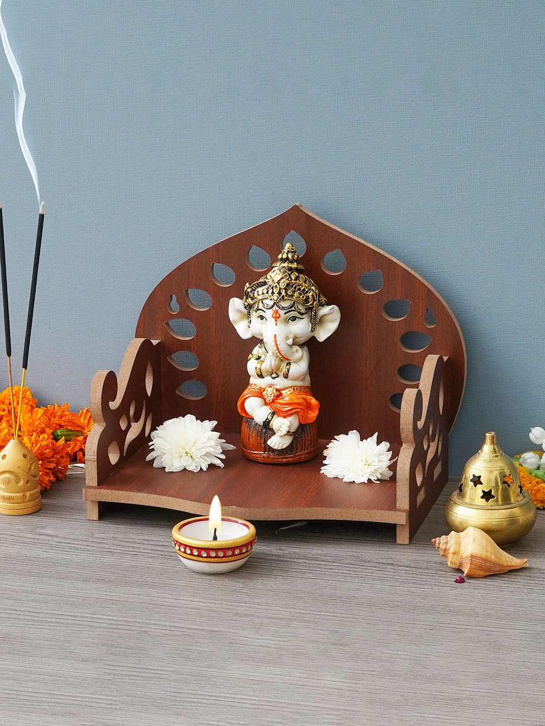 eCraftIndia Brown Decorative Wooden Pooja Temple-picture-28