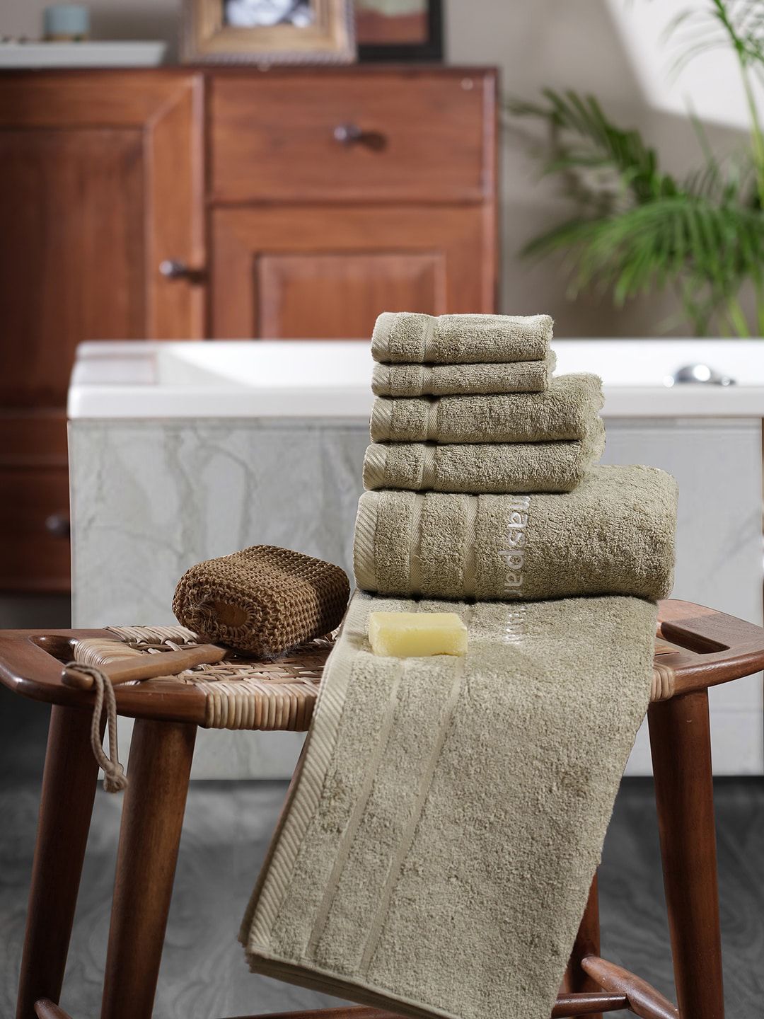 MASPAR Amor Green 6 Pieces Pile Ultra Soft 600 GSM Towel Set-picture-40